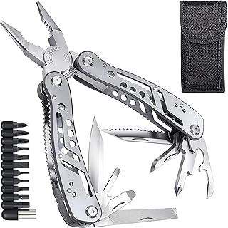 SKYTONE® 24 in 1 Multi-function Plier Tools Made of Stainless Steel with 11 Screwdriver bits with Safety Hook, Bottle Opener, Multifunction Pliers for Outdoor Backpacking & Gifting (24 In 1)