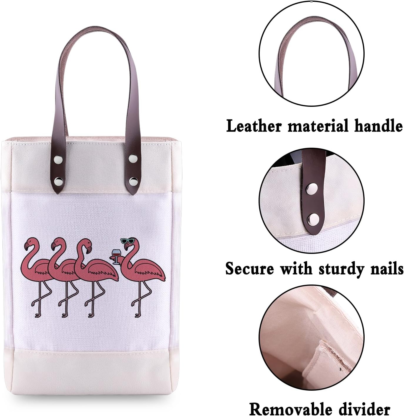 HOLLP Flamingo Wine Tote Bag Flamingo Wine Carrier Bags Flamingos Lover Gift Flamingos Themed Gift (flamingo wine bag) image 3