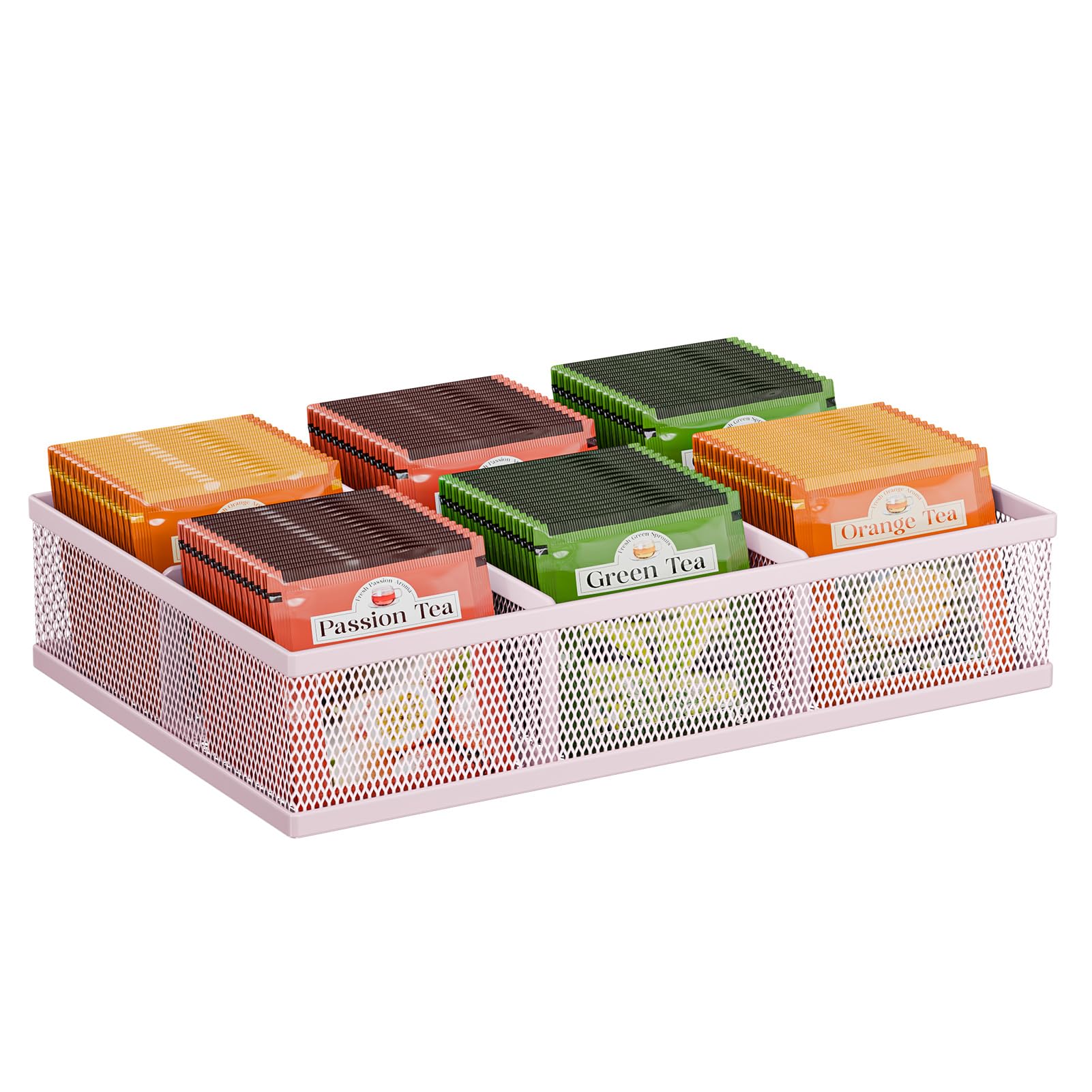 Organiseur de station de thé pour comptoir et cuisine avec support sachet de thé rose