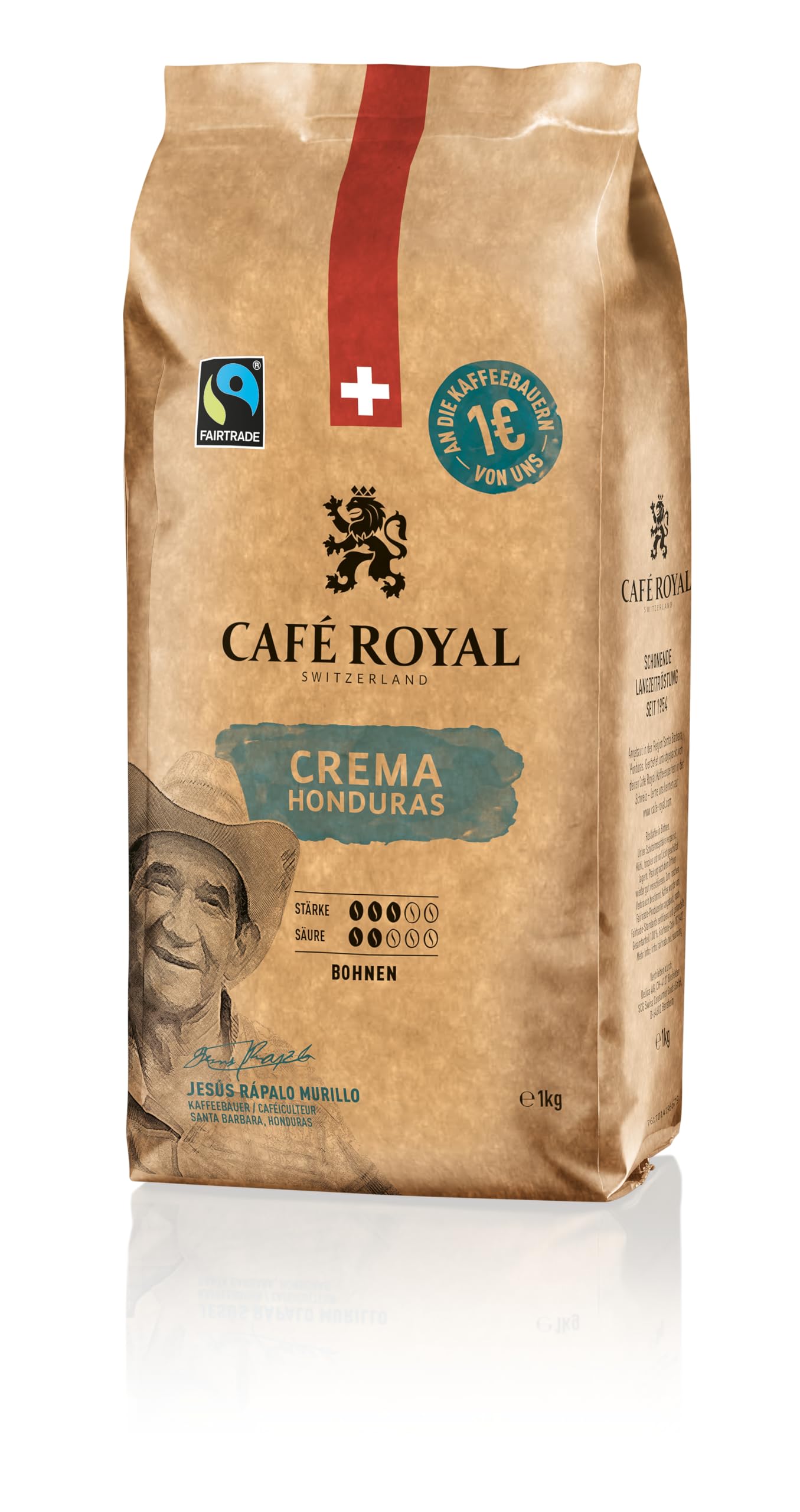 Café Royal Honduras Crema Coffee Beans 1kg - Fairtrade - Intensywność 3/5-100% Arabica z Hondurasu