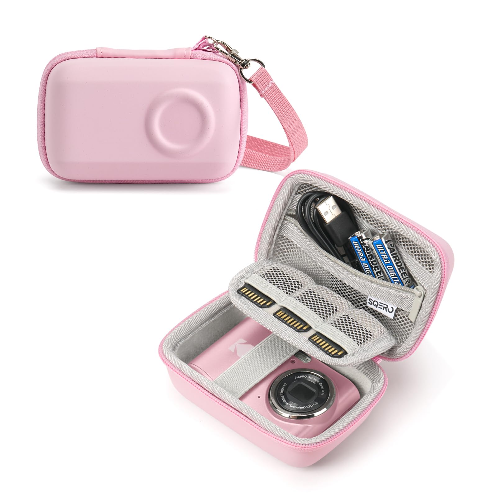 SQERO Digital Camera Case for KODAK PIXPRO FZ45 FZ55 & CAMKORY 1080P | Compact Travel Bag with 3 SD Card Slots,Small Lightweight Pouch, Cute Gifts for Adults Kids