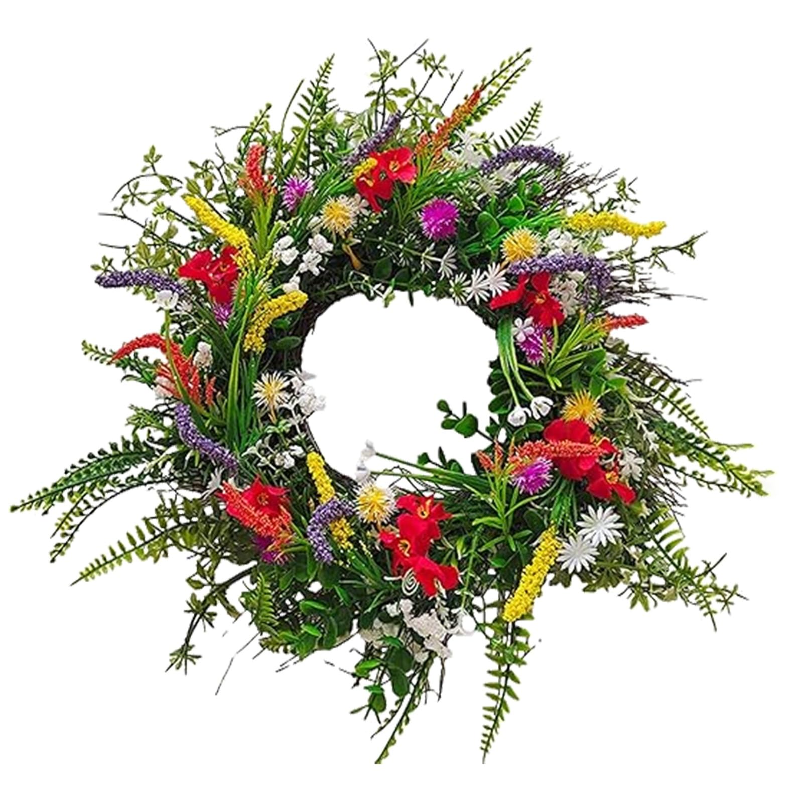 Wreaths for Front Door Decor, Artificial Chrysanthemum Wildflower Wreath Decorations,Large Spring & Summer Wreath for Door Outside, Year Round Farmhouse Wedding Window Wall Decor(50cm)