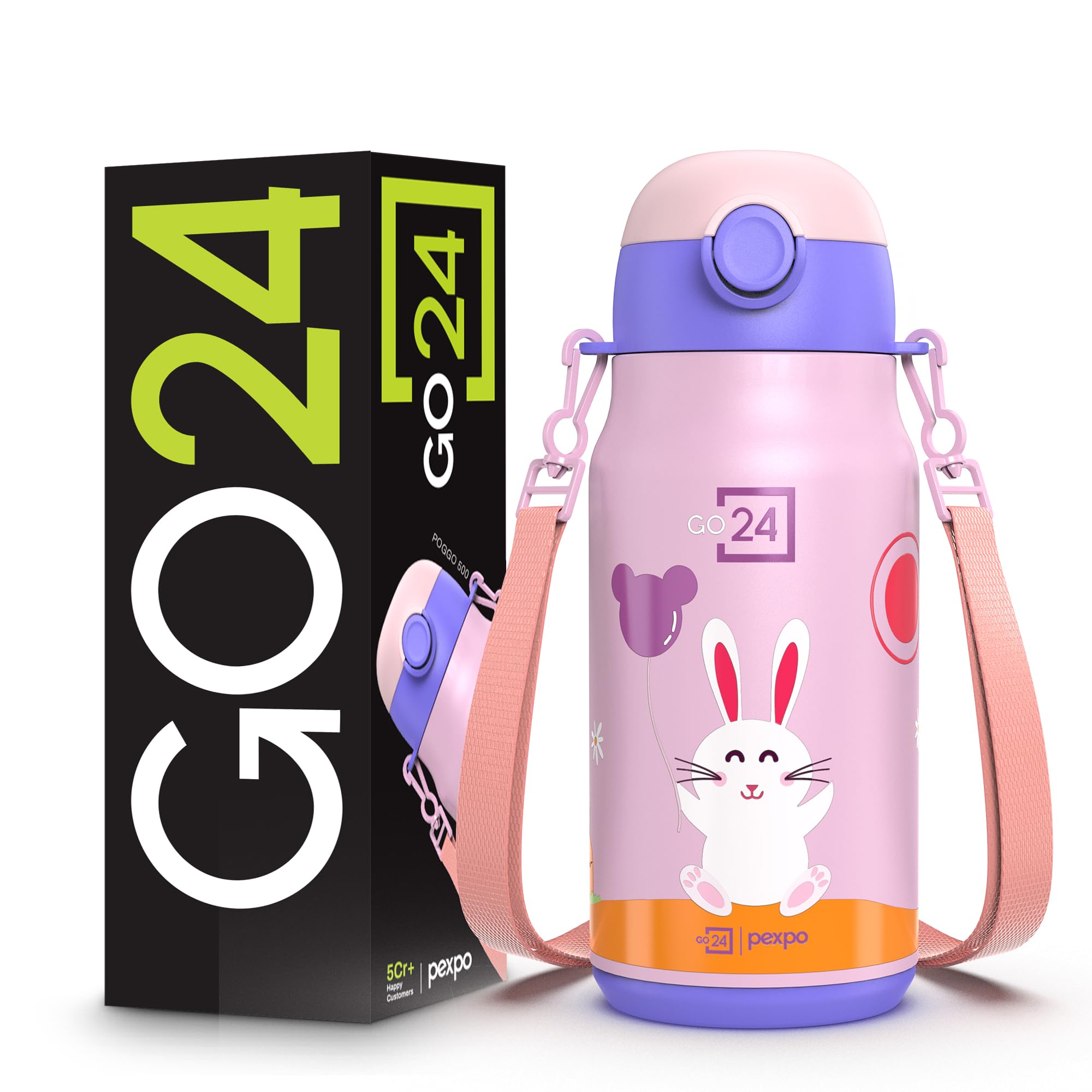 Pexpo Poggo 450 Hot & Cold Stainless Steel Water Bottle for Kids - 420 ml | Rabbit UV Printed Design | Vacuum Insulated | Leak Proof & BPA Free | School, Picnic, Travel-image-16