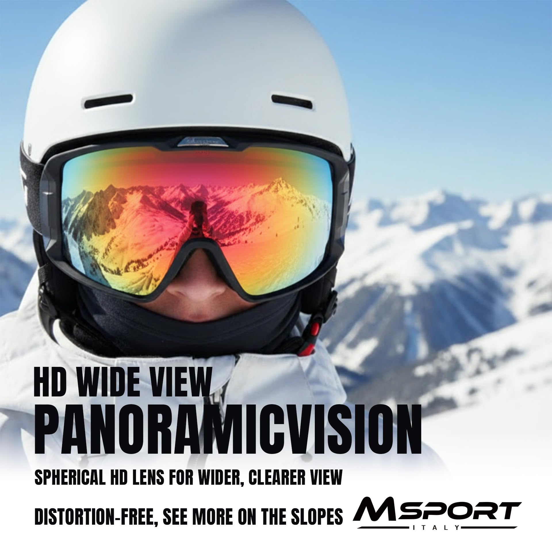Msport Maschera da Sci e Snowboard REVO HD Vision – Antiappannamento, Protezione UV400, Compatibile con Occhiali da Vista