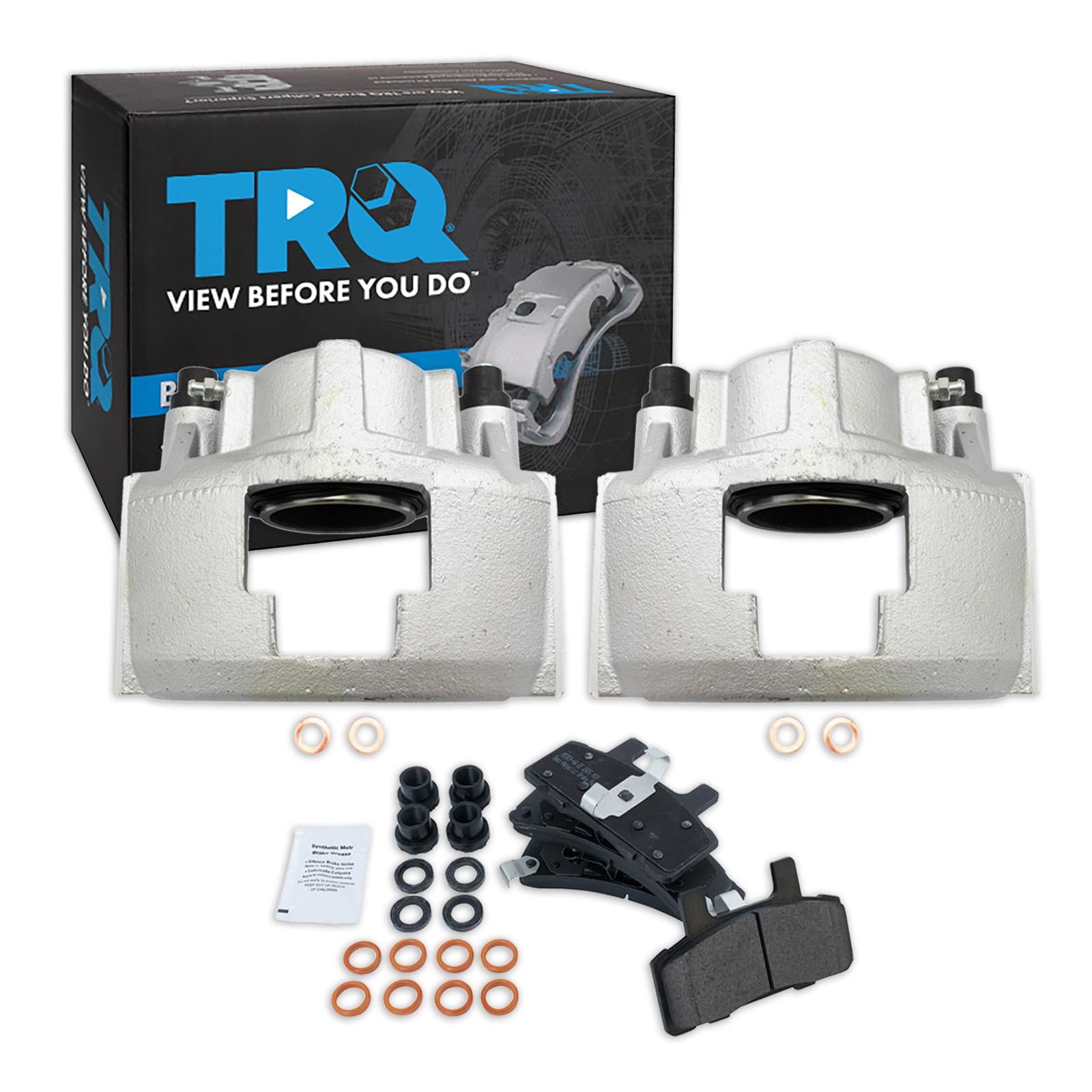 TRQ Front Brake Caliper Set Zinc Coated Brackets Pads Compatible with 1990-93 1999-00 Cadillac DeVille Escalade Fleetwood Commercial Chassis 1988-02 Chevrolet GMC 1994-99 Dodge Ram 1500