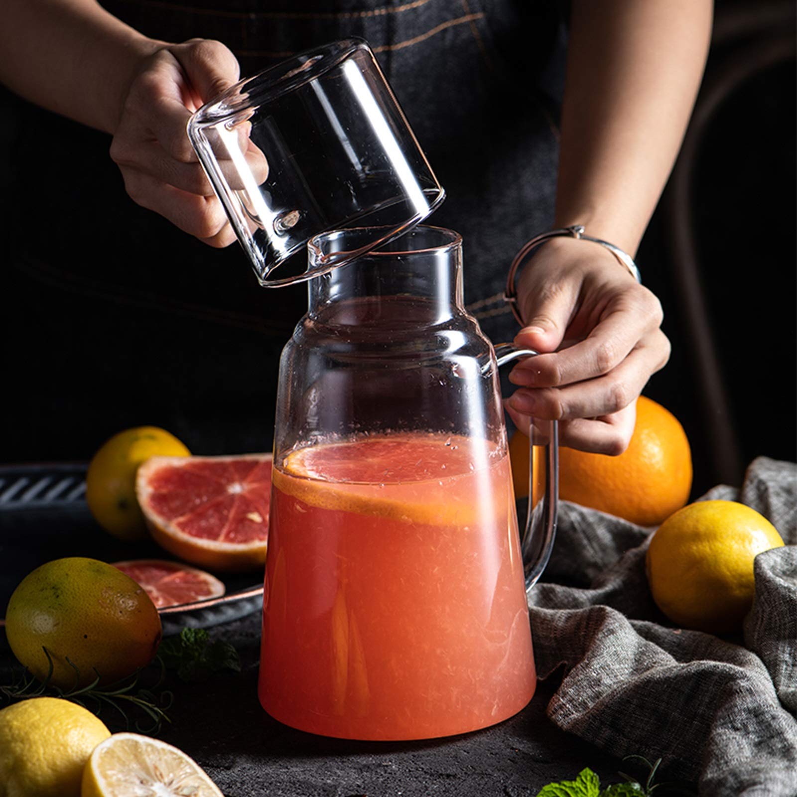 Jarra de Agua Jarra de Vidrio para el hogar con Cubierta Multifuncional Botella de Agua de Vidrio de Alta Resistencia al Calor con Pico de Olecranon Teteras de té Helado