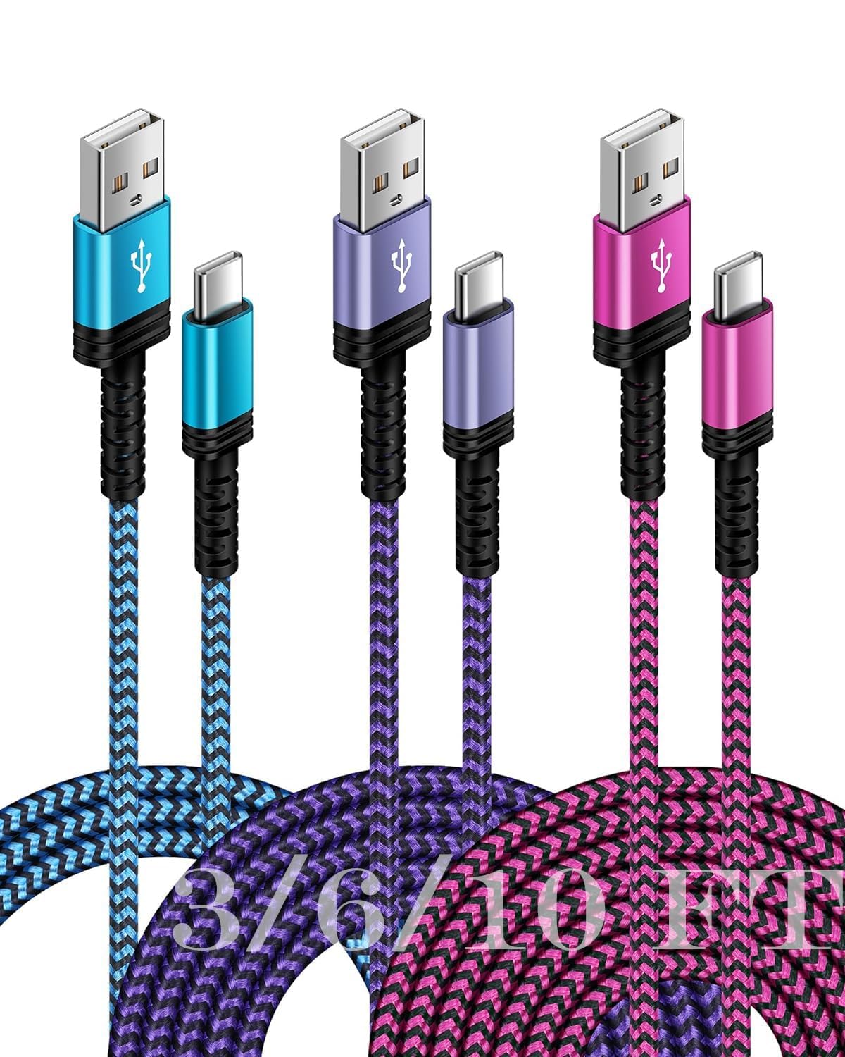 Paquete de 3 cables de carga USB C de 3/6/10 pies de carga rápida para iPhone 15/15 Pro/15 Pro Max/15 Plus, Android Samsung Galaxy A25 A15 5G A14 A13 S23 Ultra S22 USBC Type-C Pixel 8 Pro 8 7 7a,