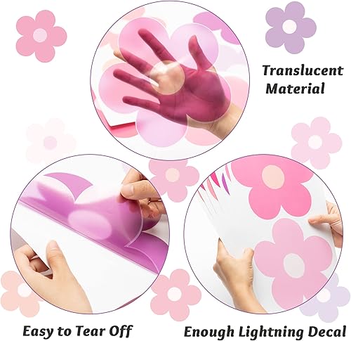Miniatura 3 de A1diee 16 calcomanías de pared Y2K de flores lindas rosas y moradas, modernas, hippie, estéticas, calcomanías de vinilo para despegar y pegar, para