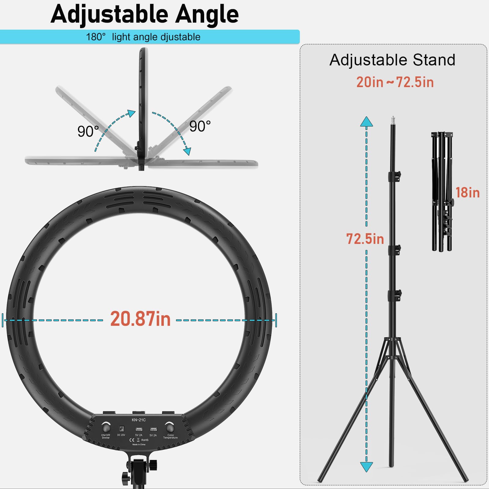 Hagibis 21 inch Ring Light with Stand Outer 55W 5600k Dimmable LED Light, Tripod Stand,and Phone Holder，Remote Controller,Carrying Bag ，CRI 97+ 2540lux, for Streaming Home Office Zoom Call Lighting