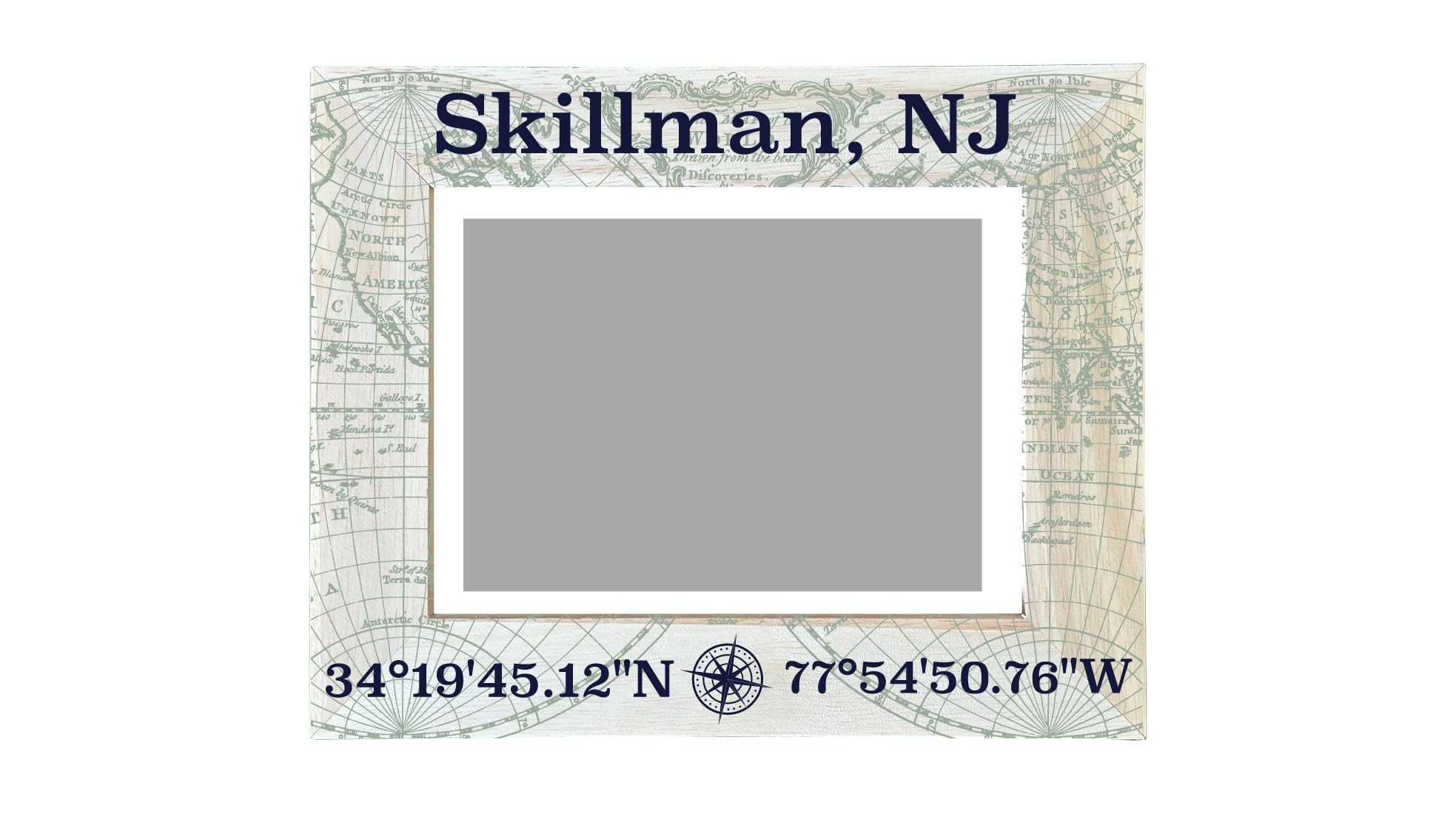 Skillman New Jersey Souvenir Wooden Photo Frame Compass Coordinates Design Matted to 4 x 6"