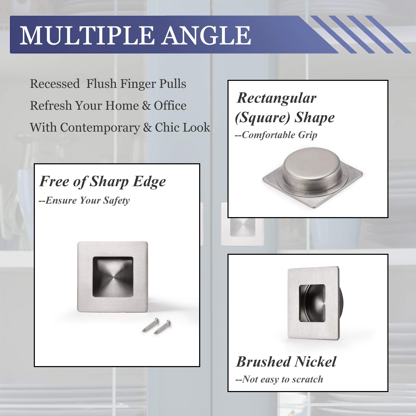 (1 Pack)Probrico Pocket Door Pull Brushed Nickel Recessed Pull Handle