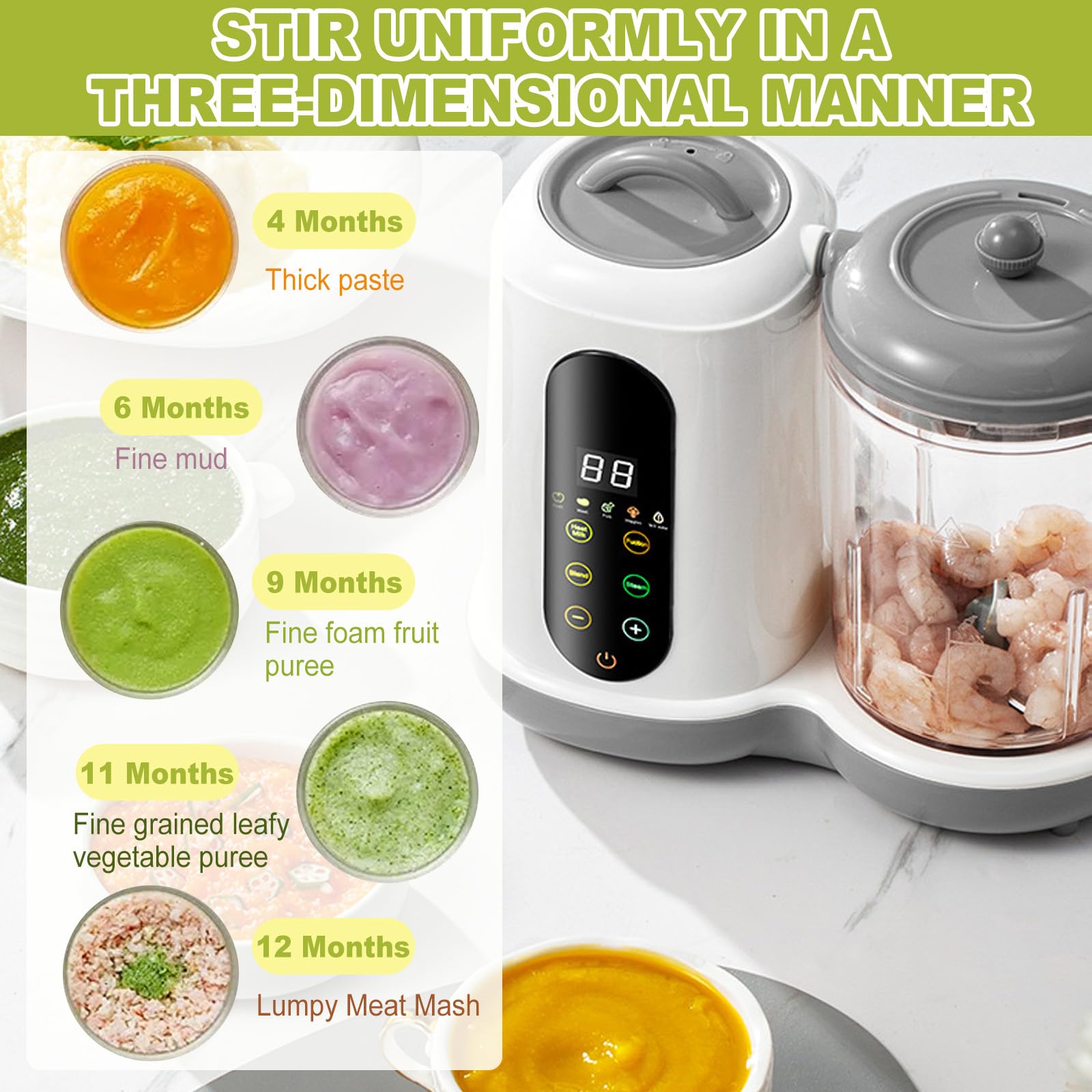 Baby Food Maker - Cuiseur vapeur pour bébé - 400 ml - Multifonction - Avec écran tactile et 4 préréglages de cuisson - Cuiseur vapeur automatique