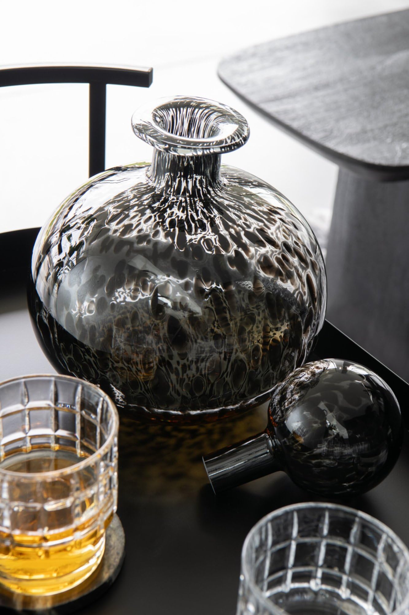 J-Line décoration Bouteille + Bouchon Pois Rond - Verre - Noir