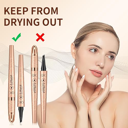 Miniatura 5 de Lápiz profesional para cejas marrón, microblade líquido con 4 garras, resistente al agua y aspecto natural, permanece en todo el día (marrón oscuro)