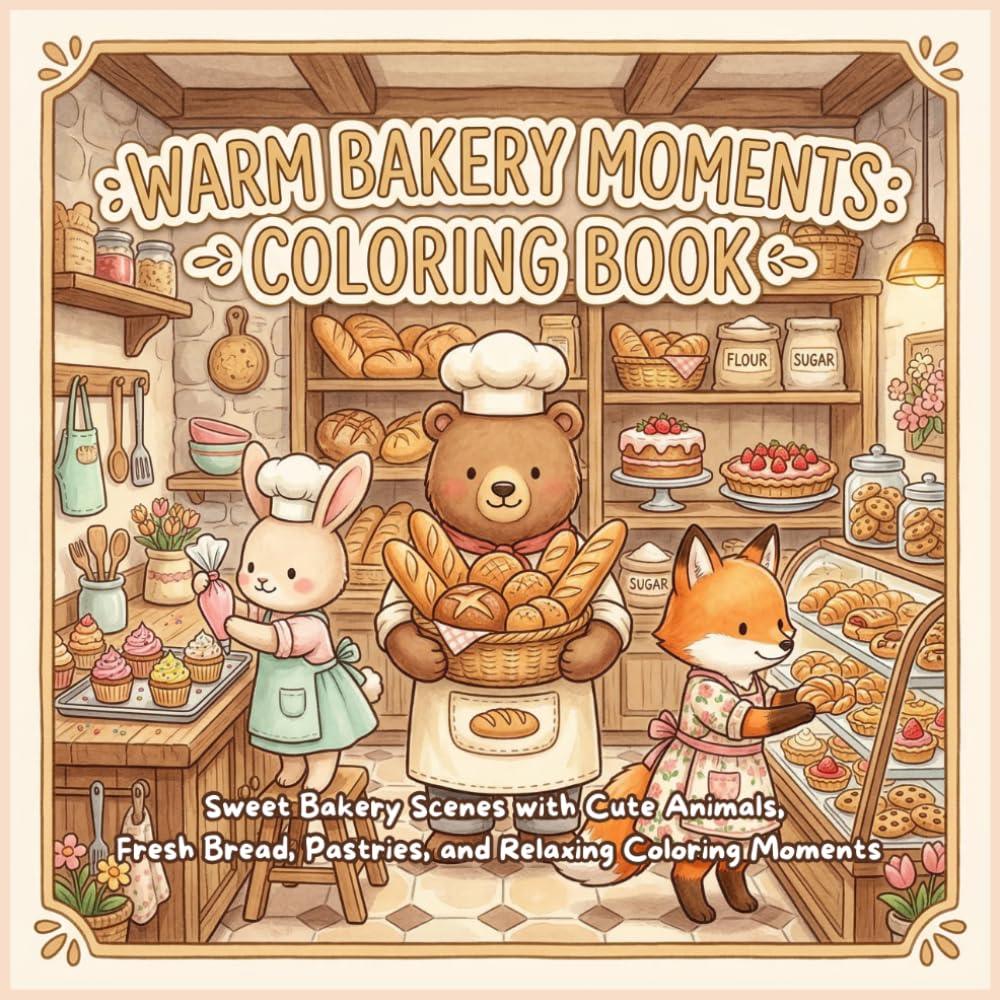 Warm Bakery Moments: Coloring Book: for Adults and Teens Featuring Cute Animal Bakers, Fresh Bread, Sweet Treats and Peaceful Bakery Scenes for Relaxation (Warm Coloring Book Series)