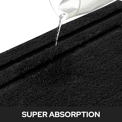 Miniatura 4 de HOMEIDEAS Juego de 2 alfombras de baño, juego de alfombras de baño negras para baño, alfombras de baño absorbentes antideslizantes para piso,