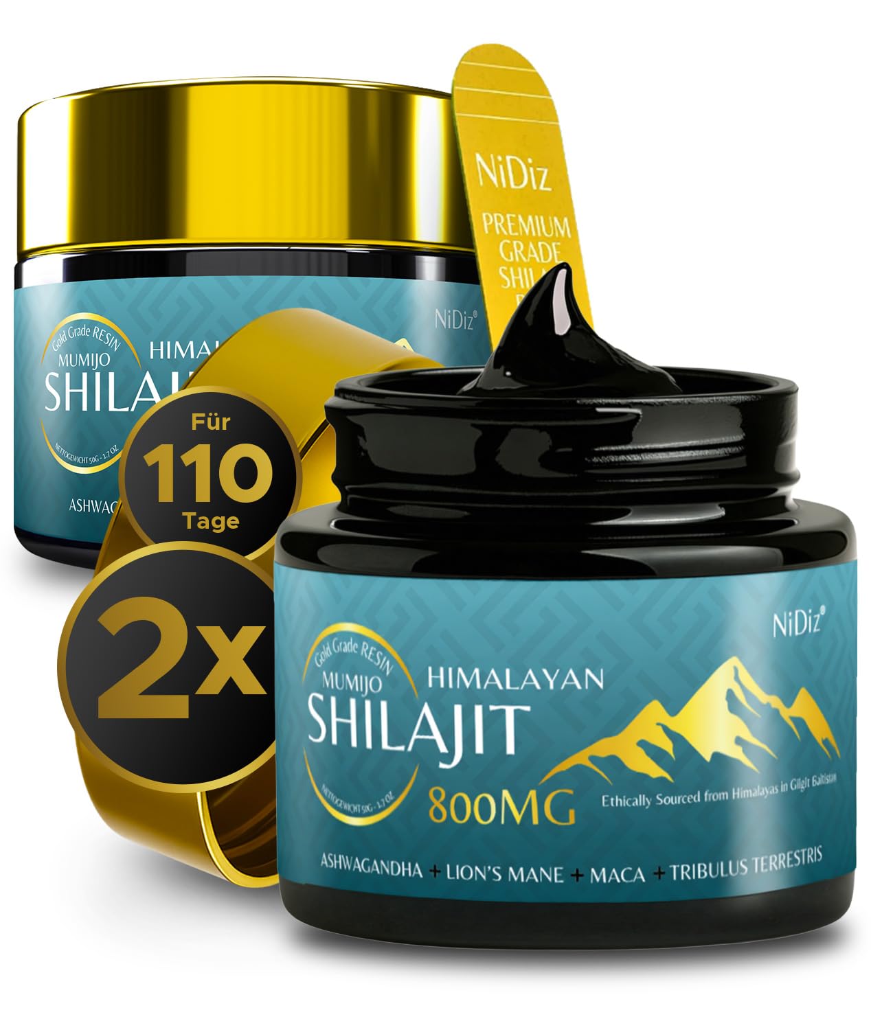 2x 100% Shilajit Original 800MG, 5-in-1 Himalaya Shilajit, Im Labor in Europa getestet (Insgesamt 100g)