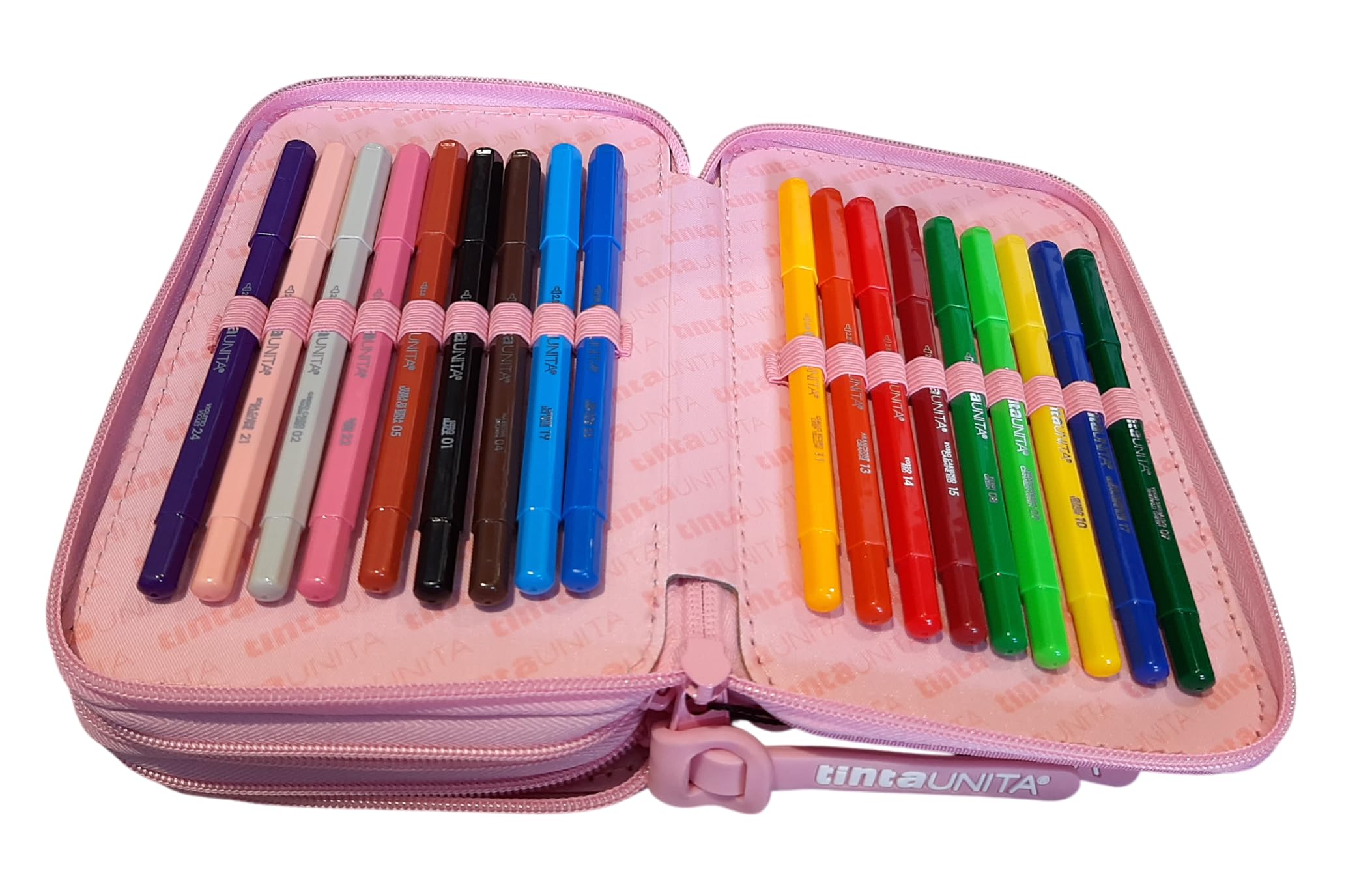 Estuche de color liso con 3 cremalleras Gradient Elegant Glamour rosa completo de papelería + estuche ovalado con cremallera para la escuela, para niña + llavero y bolígrafo de color