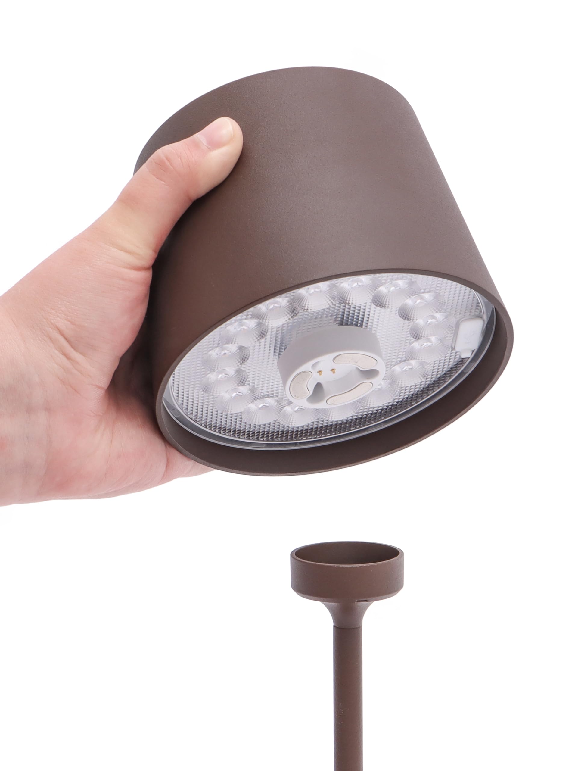 METRO Professional Lampe de table LED SANA II, set de 2, alu/polycarbonat, Ø 11.5 x 25cm, connexion USB, contrôle tactile, dimmable, étanche, marron