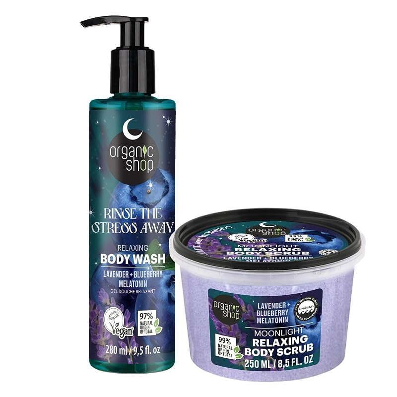 Organic Shop Conjunto de Manteiga Corporal e Gel de Banho Lavanda, Mirtilo e Melatonina, 2 peças