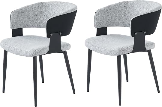 Modern Dining Chairs - Dining Room Chairs Set of 2, High Backrest Boucle Chair Kitchen Chair Accent Chair with Metal Legs for Dining Room Living Room Set of 2 Chairs