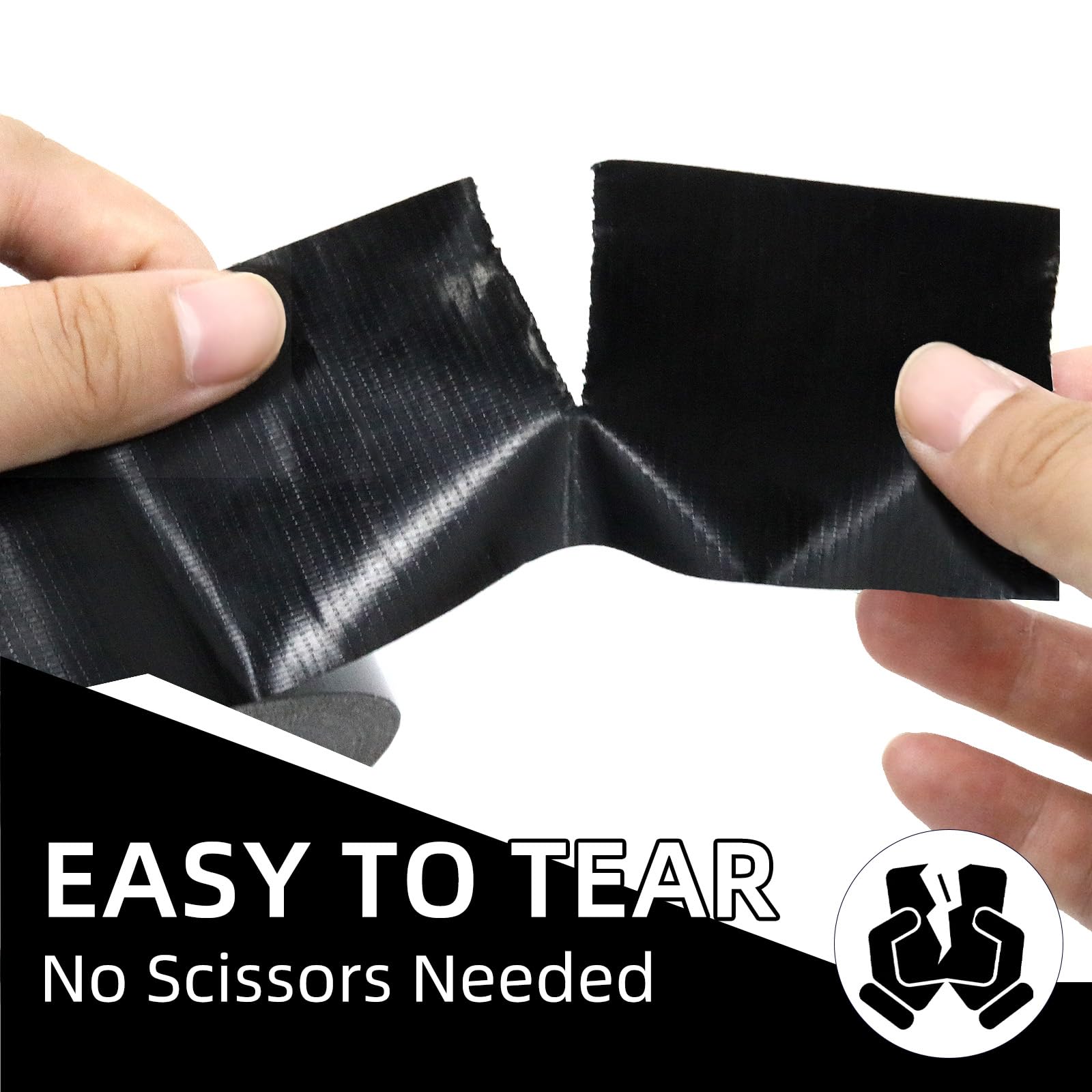 ROSEUP Cinta adhesiva resistente, 7.5 mil de grosor, 2 pulgadas x 30 yardas, flexible, sin residuos, impermeable y rasgado a mano, multiusos para interiores y exteriores, color negro