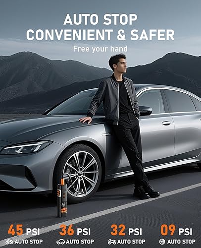 Miniatura 3 de Inflador de neumáticos, compresor de aire portátil, bomba de aire de 150 PSI para neumáticos de automóvil, luz LED y apagado automático, bomba de