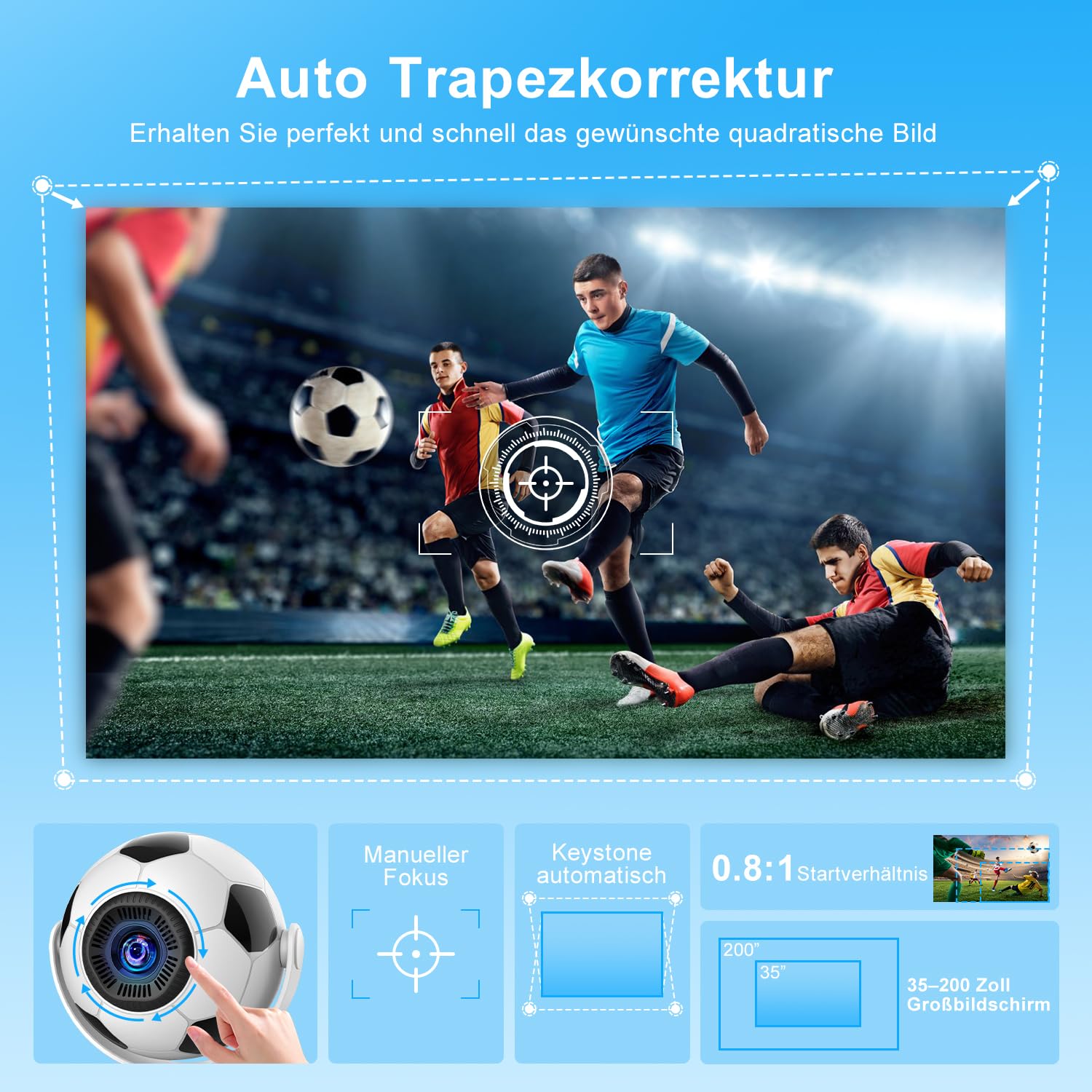 Mini proiettore supporta 4K 2026, Smart Beamer Android 14.0, Smart Proiettore portatile con WiFi 6 e Bluetooth 5.4 Portable Auto Keystone, piccolo proiettore per home cinema all'aperto, rotazione di
