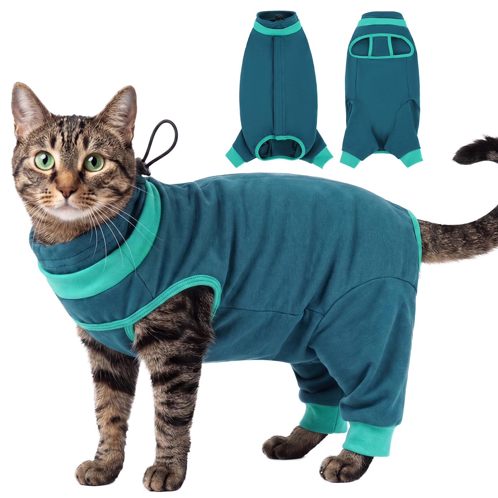 Katzenbody Nach OP, OP Body Katze mit Vollständiger Hinterbeinabdeckung, Kastrationsbody Katze für Bauch- und Hinterbeinwunden, Verstellbarer Halszug, Leckschutz, Body für Katzen Nach OP