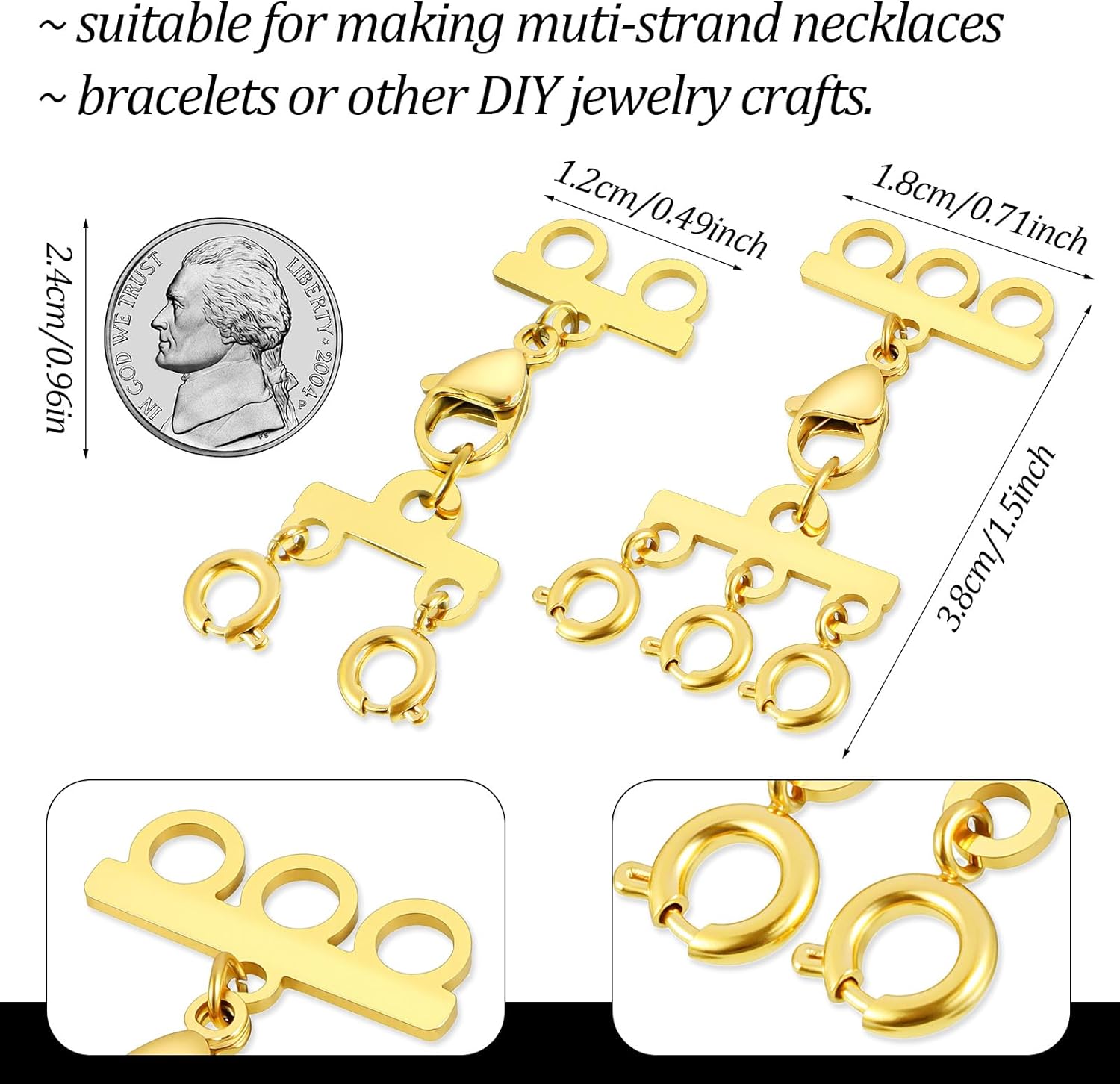 Necklace Layering Clasps, 2 PCS Multi Strand Connectors, Stainless Steel Necklace Separator Multi Strand Clasp for Stackable Necklaces and Chains - Image 2