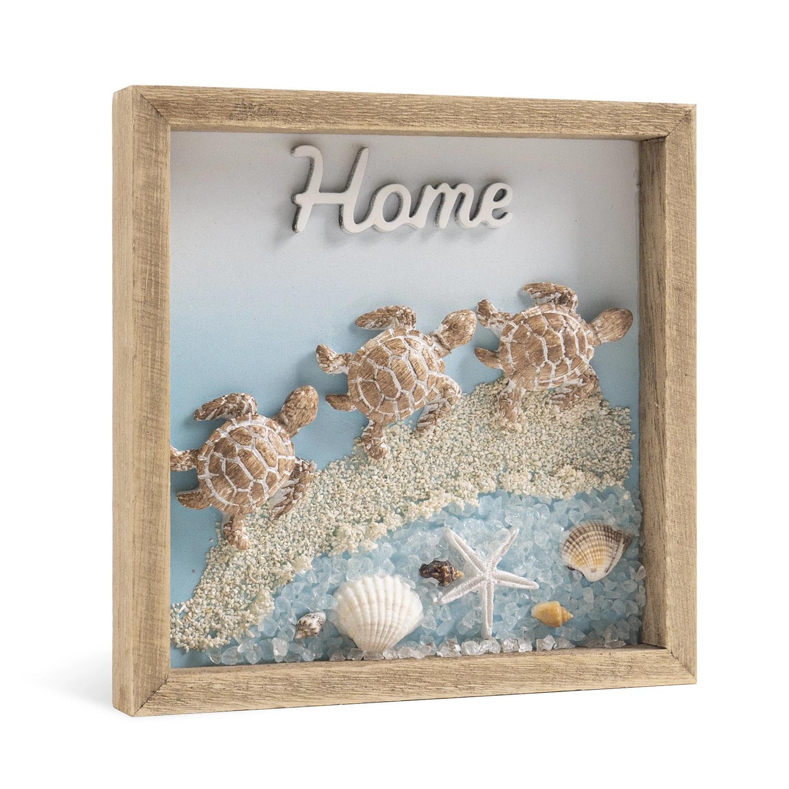 Tortue de mer en bois 3D relief 17 cm style bord de mer