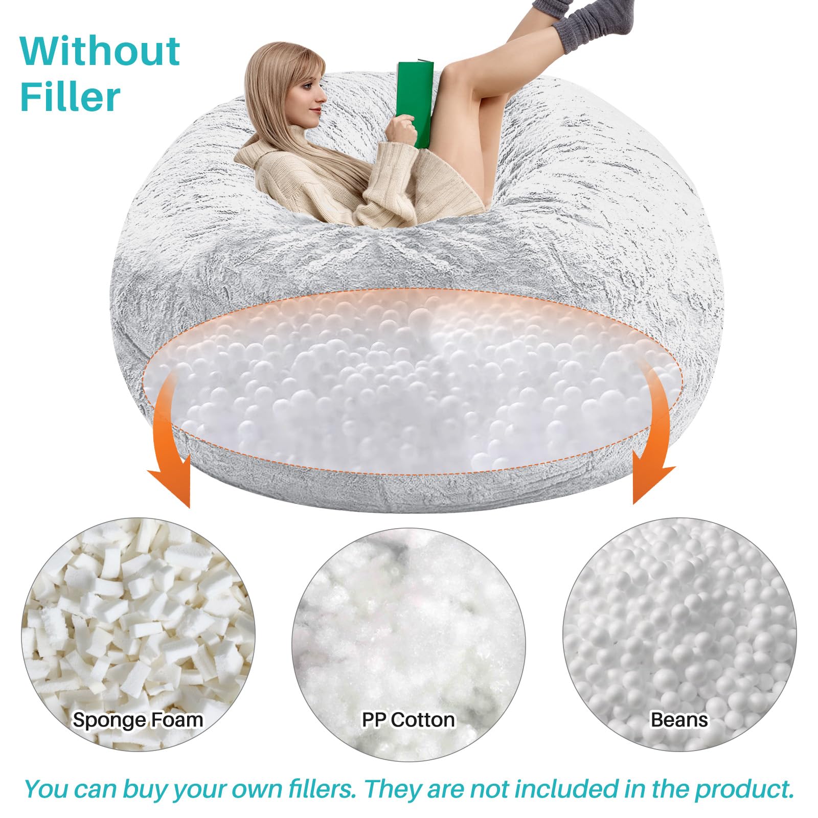 cjc Microsuede 6FT 7FT Foam Giant Bean Bag Cover Memory Living Room