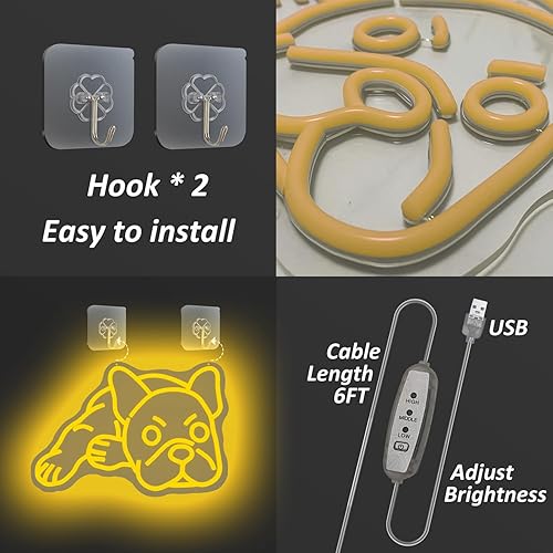 Miniatura 2 de Neisouf Letrero de neón LED de Bulldog francés para decoración de pared, luz LED de neón con USB de 5 V, regalo para dormitorio, habitación, tienda,