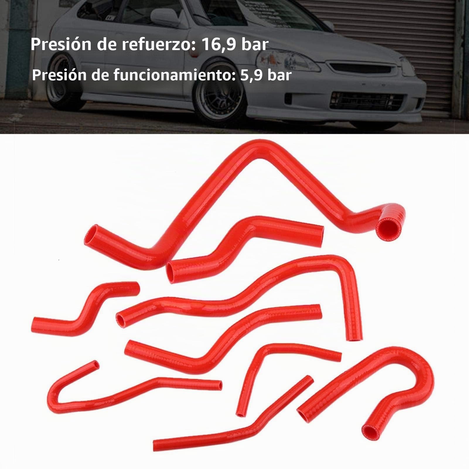 Kit de manguera de radiador de silicona, kit de manguera de refrigerante de radiador automático de silicona para coche 9 piezas para Civic D15 D16 SOHC EG/EK 1992-2000(rojo)