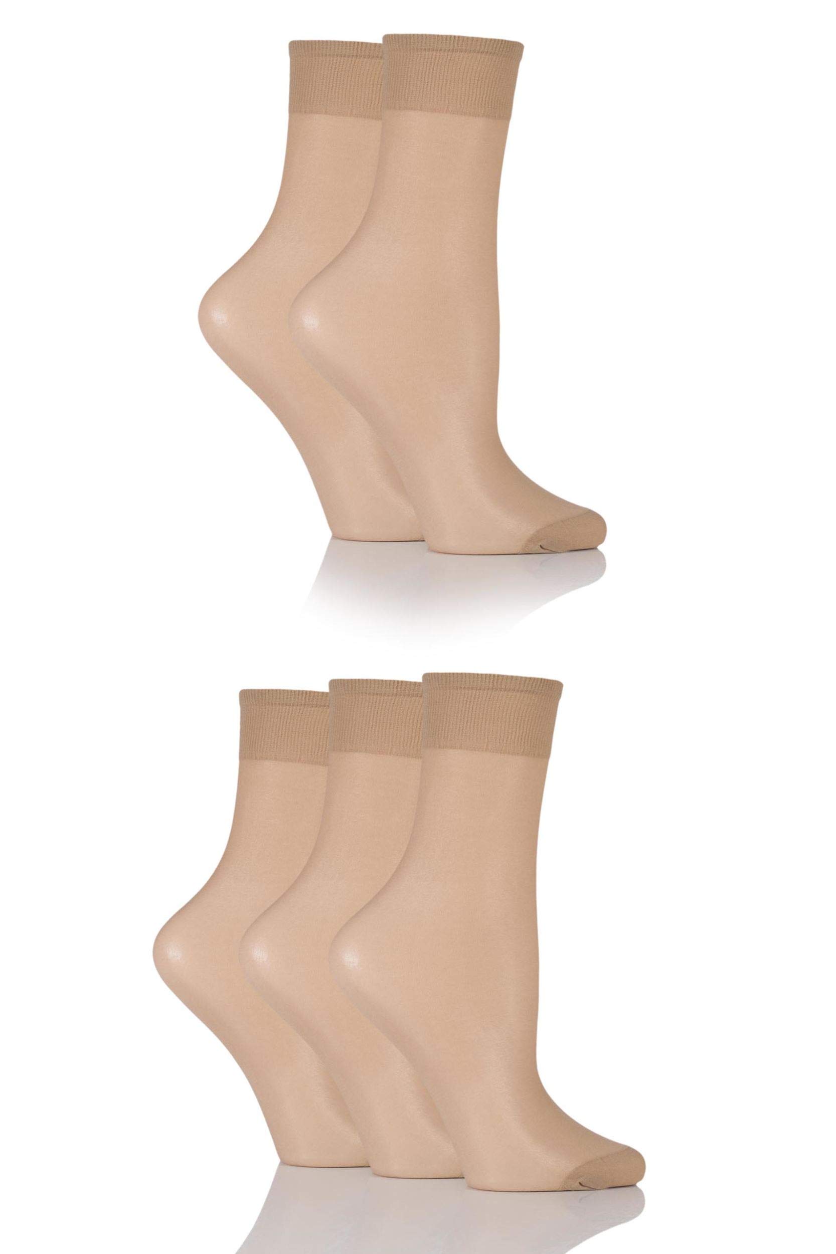 Sockshop Women's Nude 5 Pair 15 Denier Ankle Highs 4-8