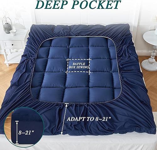 Miniatura 2 de CYMULA Cubrecolchón tamaño matrimonial, funda de almohadilla refrescante, parte superior de almohada extra gruesa con bolsillos profundos elásticos