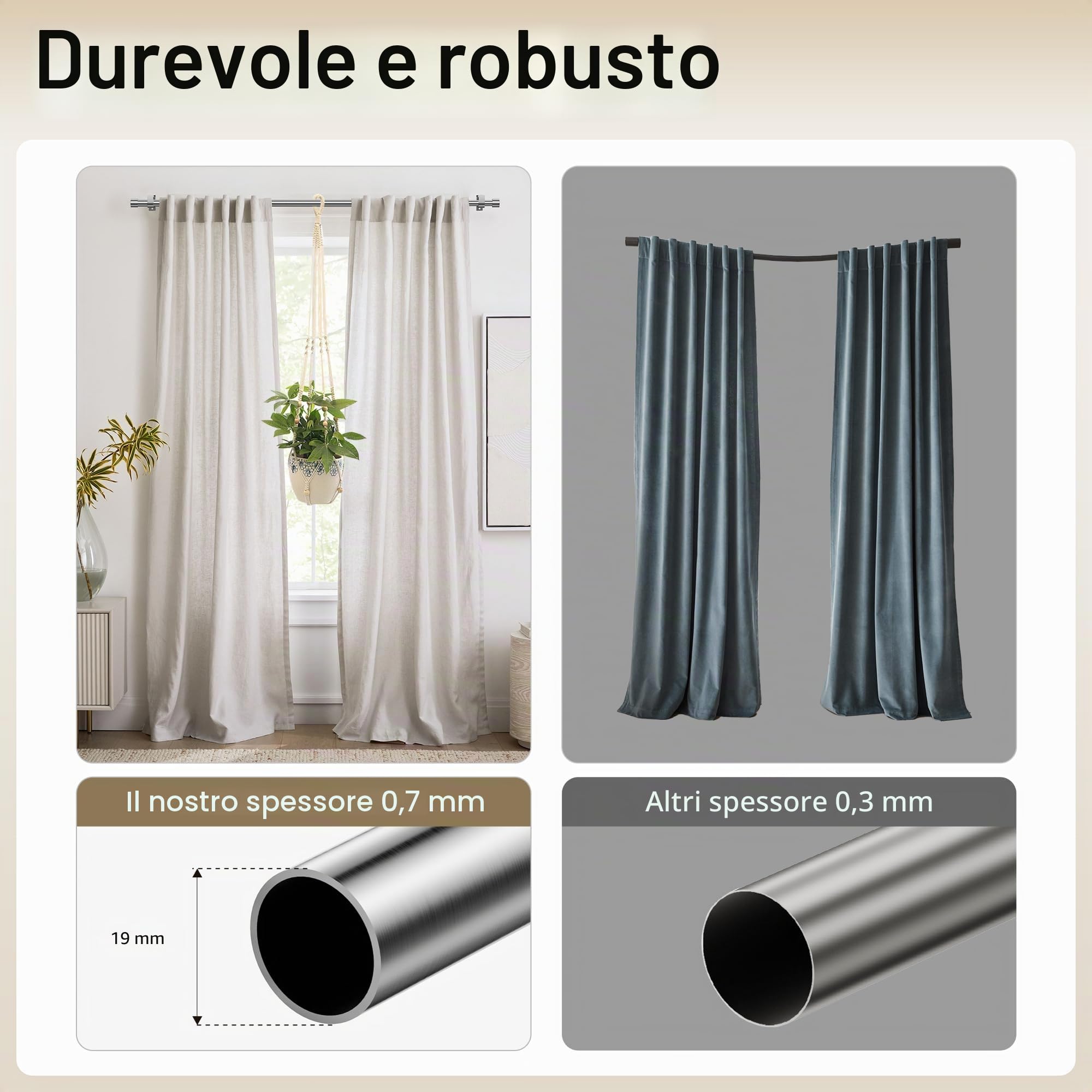Aste per Tende Allungabili 76-135 cm 19 mm Nichel Spazzolato