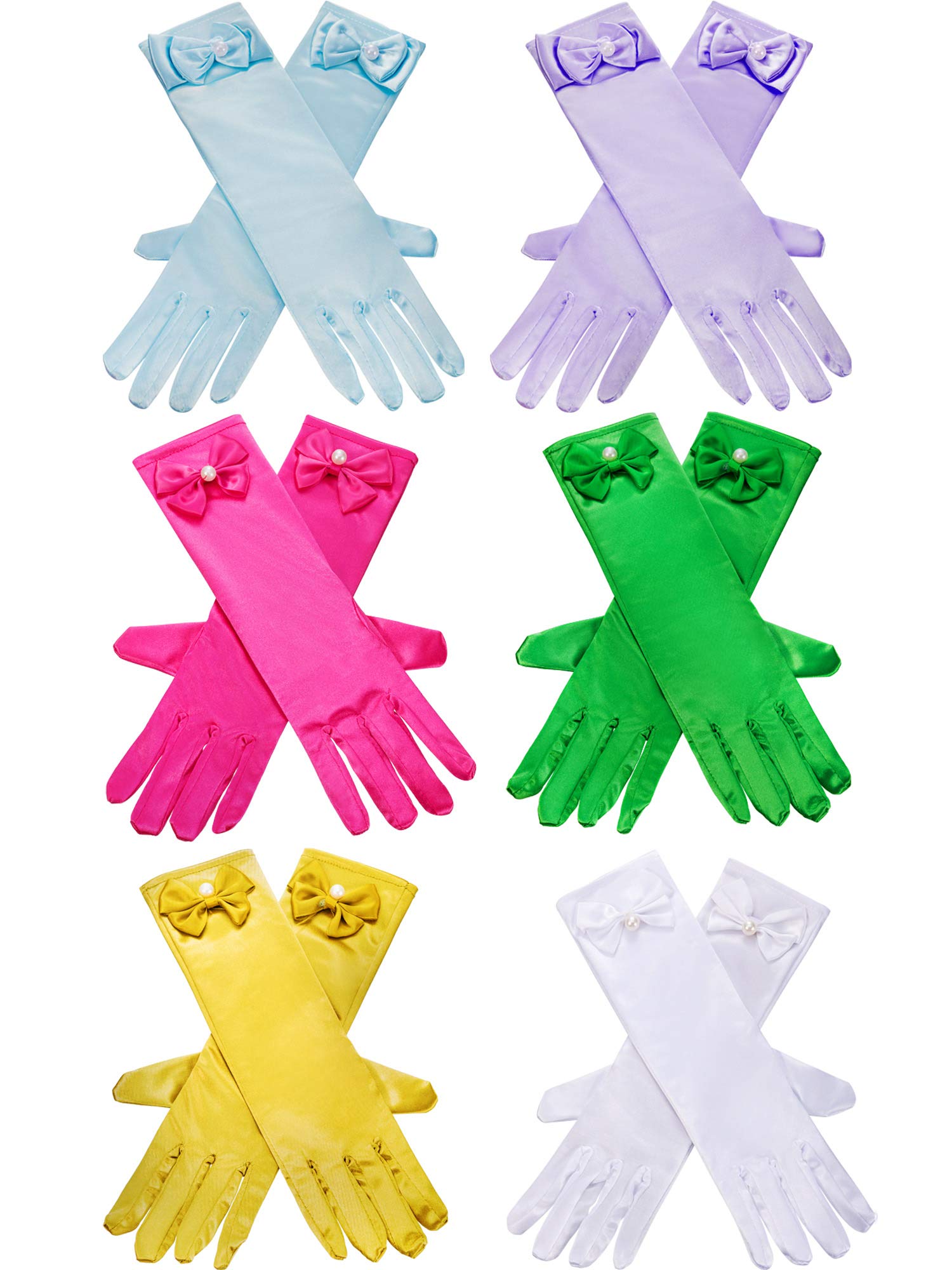 Zhanmai 6 Pairs Long Satin Princess Gloves