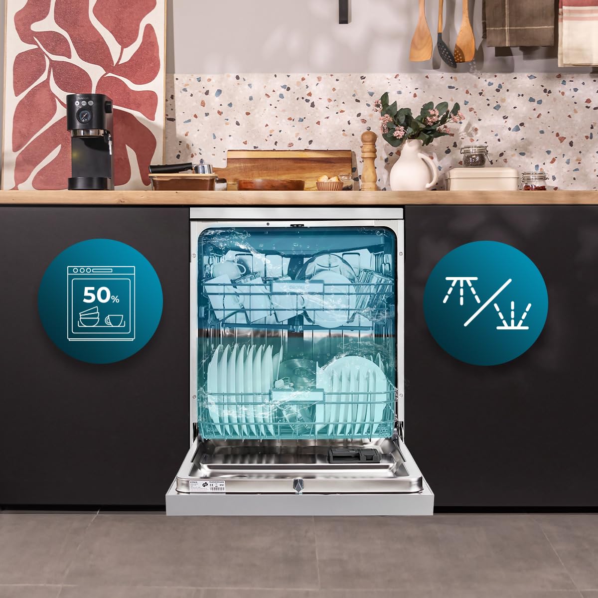 Cecotec Bolero Aguazero 6620 C Lave-vaisselle Compact 60 cm 1850W 15 Couverts 8 Programmes Moteur Inverter Écran FullColor XXL Smart Wash Turbo Dry+ AutoClean Demi-charge Départ Différé
