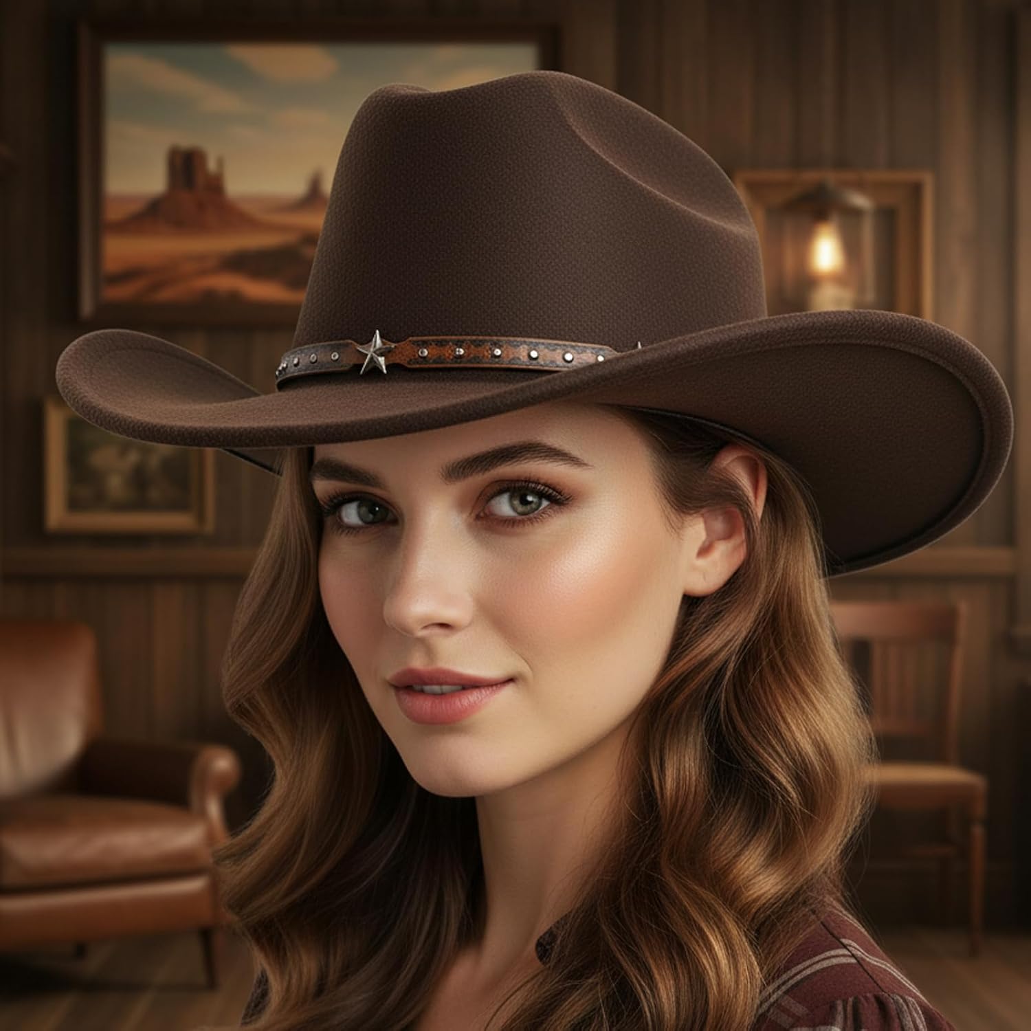 Adoeren Women Man Cowboy Hat with Shapeable Wide Brim Western Cowboy Cowgirl Suede Hat Roll Up Felt Fedora Hat