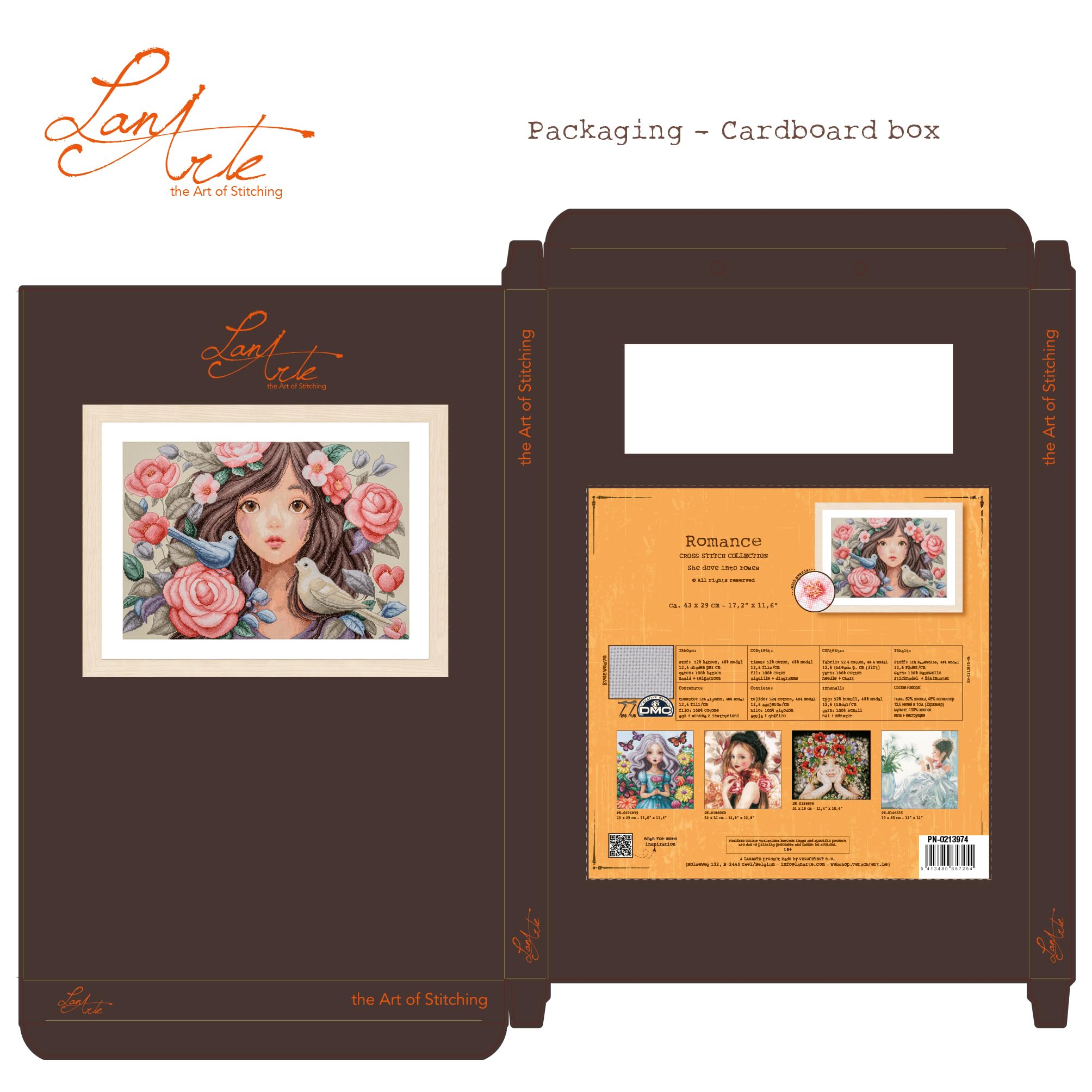 Lanarte Kreuzstich Stickpackungen Gezählter Kreuzstichbilder Set SIE TAUCHTE IN ROSEN Wanddekoration Handarbeit Set für Erwachsene 43 x 29 cm DIY Deko Bastelset Handwerker Kreative Geschenkset