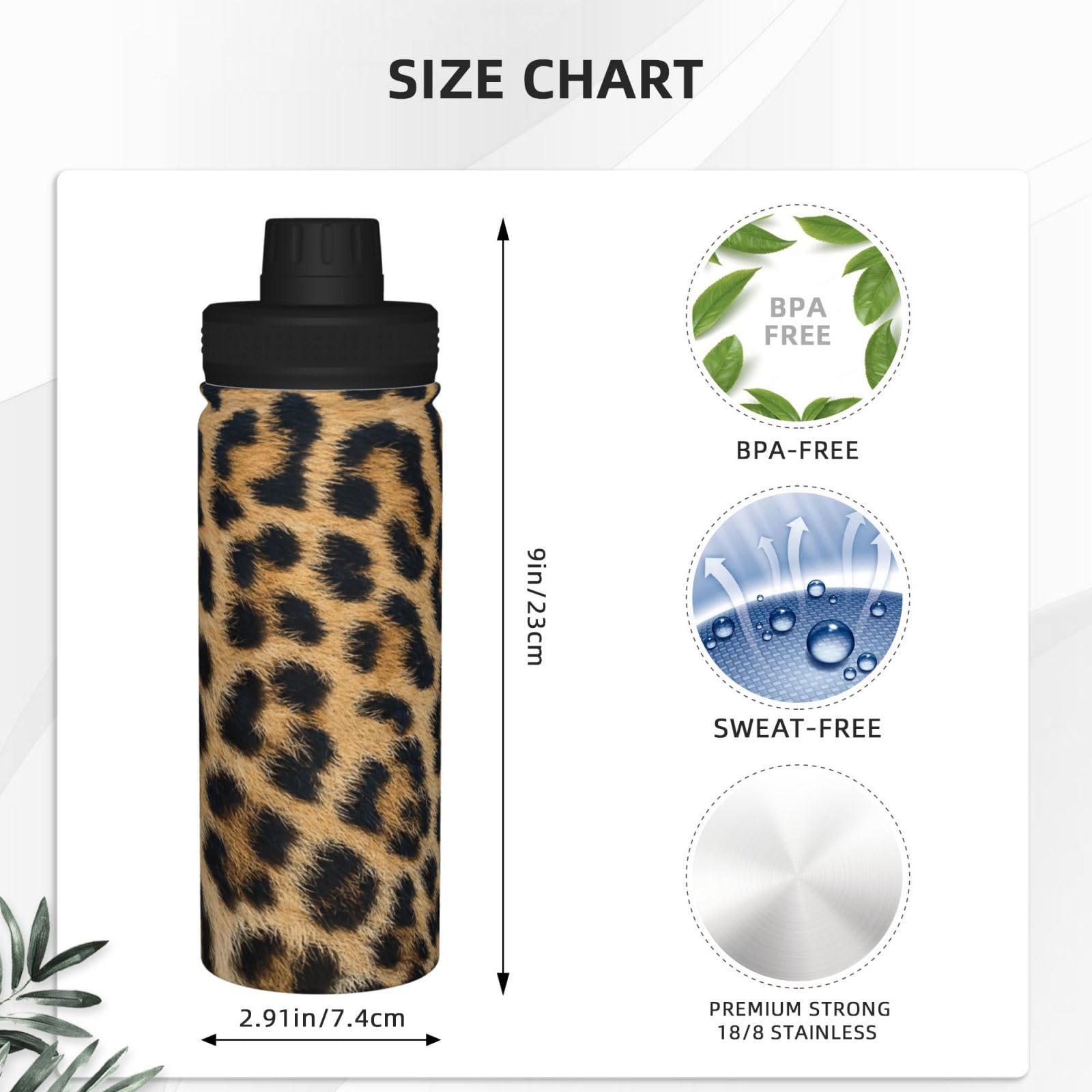 Borraccia termica in acciaio inox con stampa leopardata ruvida con manico, adatta per ciclismo, fitness