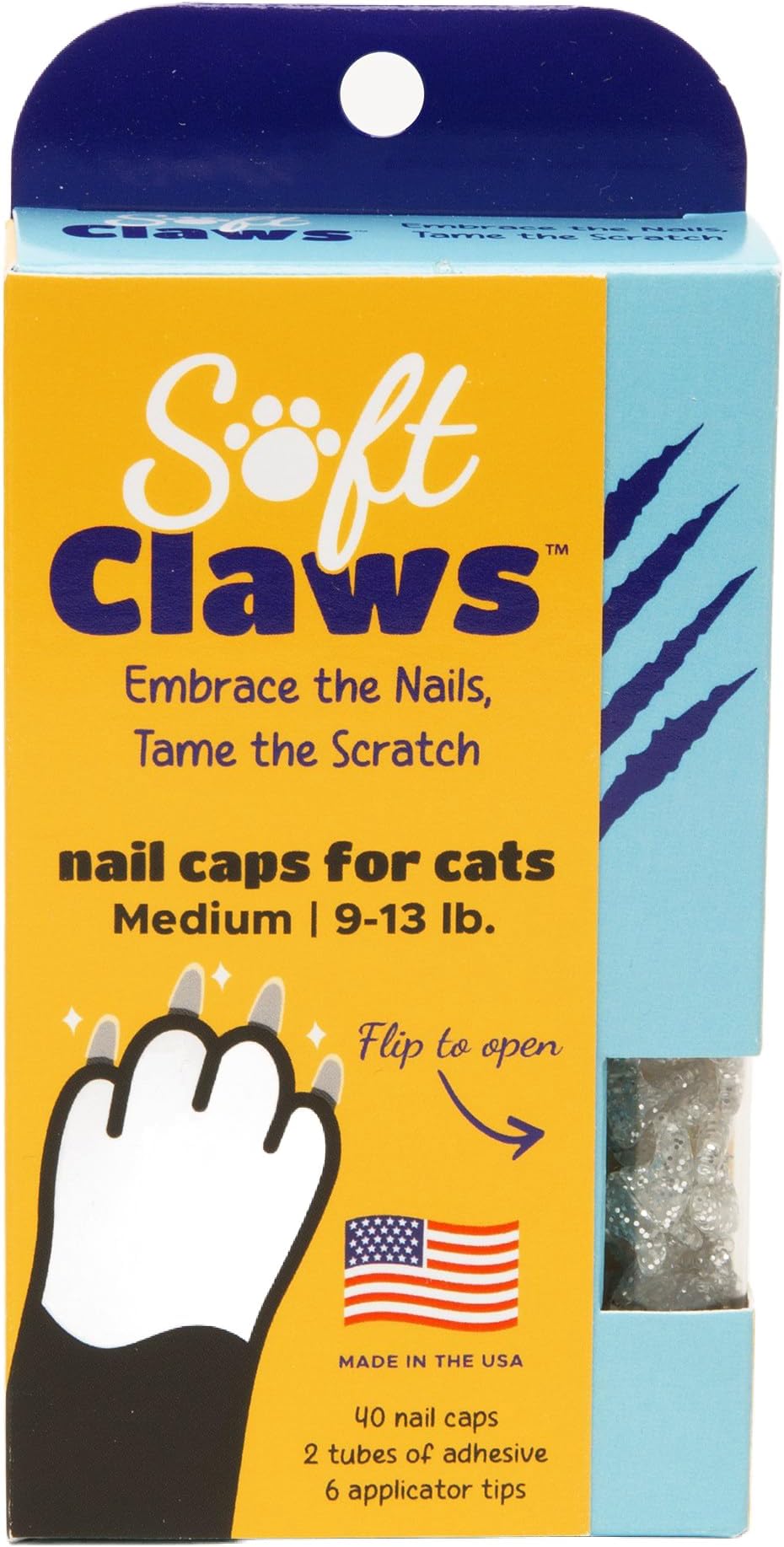 Soft Claws Cat Nail Caps for Medium Cats – (40 Caps, Silver Sparkle) - Veterinarian-Developed | Protects Furniture & Skin - Easy to Apply, Long-Lasting Anti-Scratch Soft Cat Claw Covers