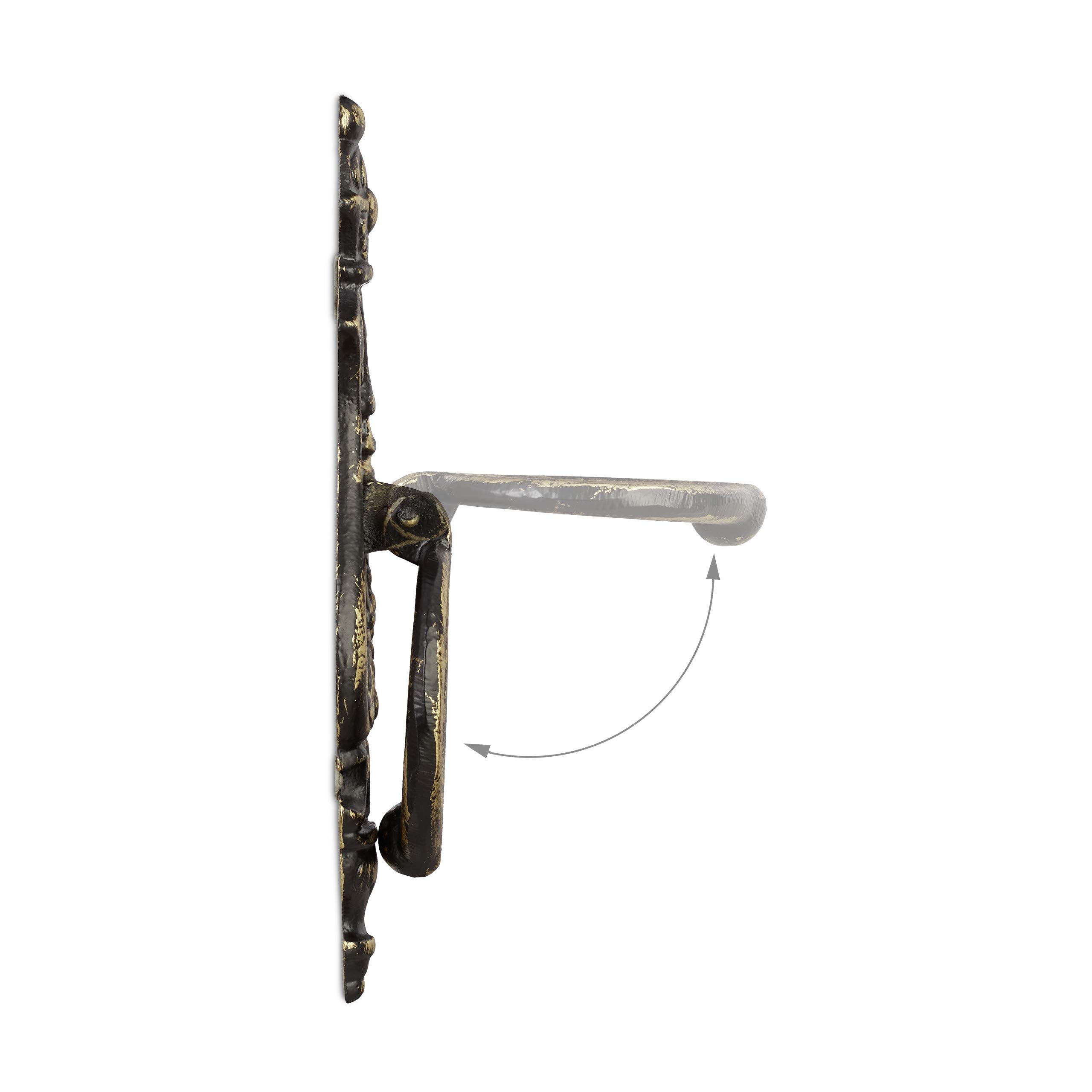 Relaxdays Heurtoir de porte antique, Anneau de frappe pour porte, style rustique, fonte de fer, 24x8,5x3 cm, noir/bronze