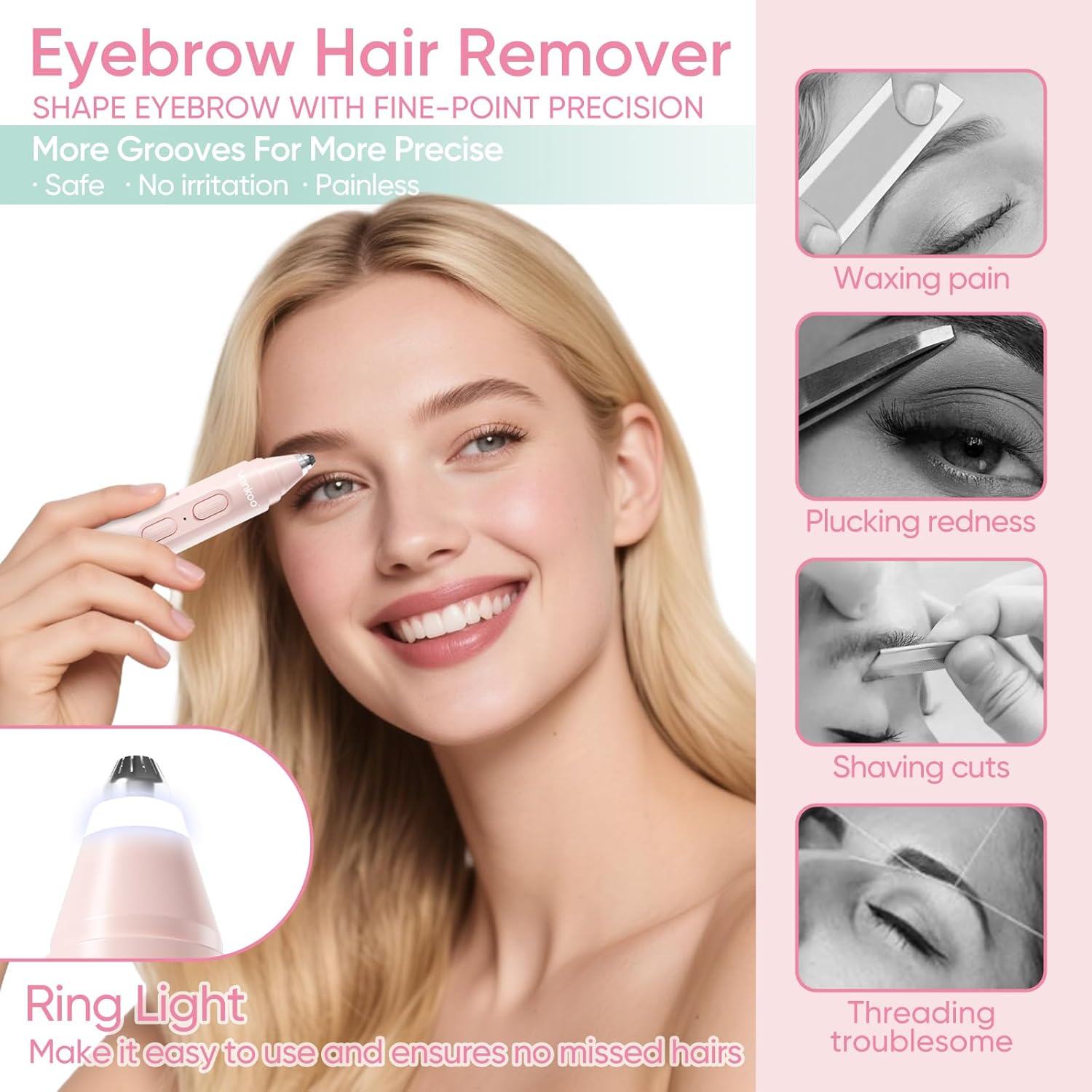 Facial Hair Remover & Eyebrow Trimmer - 2 in 1 Eyebrow & Face Shaver for Women - Rechargeable Face Razors for Women with Built-in LED Lights - Painless Hair Removal for Flawless Skin & Makeup - Image 4