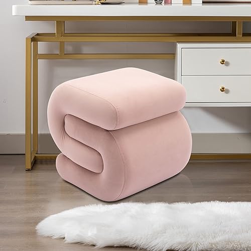 Hdxdkog Taburete otomano de terciopelo en forma de S, moderno reposapiés, silla de maquillaje debajo del escritorio, asiento adicional tapizado para