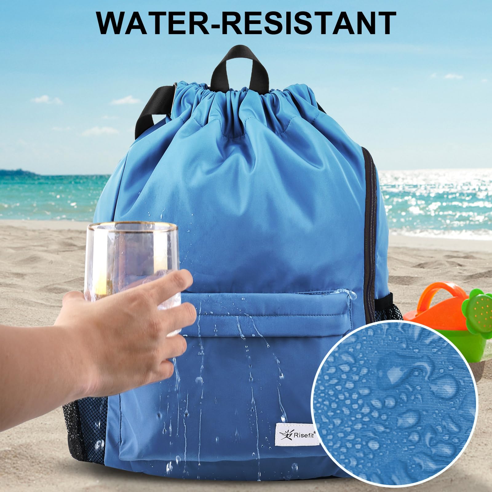 Risefit Waterproof Drawstring Bags String Backpack, Swim Bags PE Gym Bags Sports Backpacks Swimming Bags for Adults Kids - Image 3