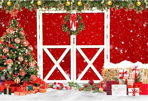 Miniatura 2 de Telón de fondo de vinilo de 20 x 10 pies para Navidad, temática occidental, fondos de madera de granero rojo para vaqueros, niños, recién nacidos,