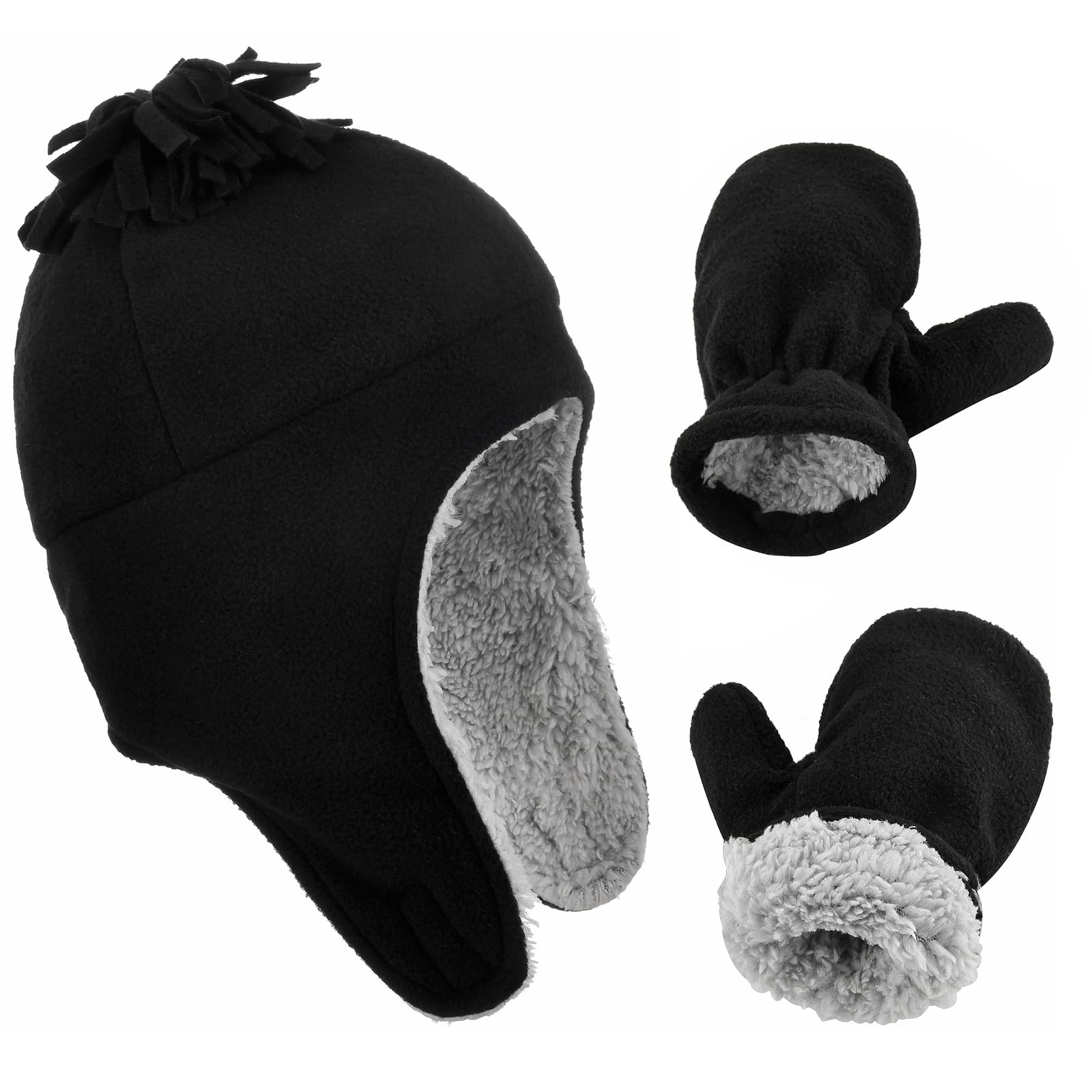Toddler Winter Hat with Mitten Set Fleece Sherpa Lined