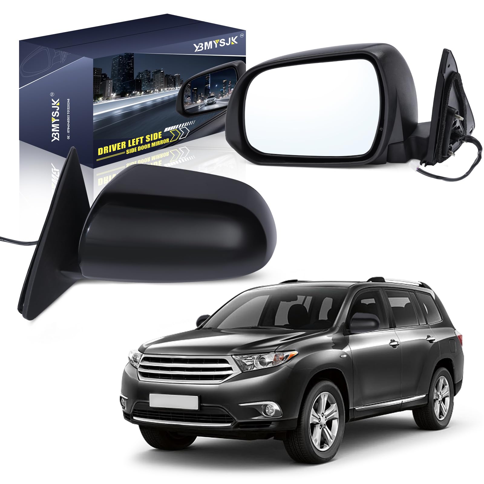 Photo 1 of YBMYSJK Driver Side Power Door Mirror Compatible with Toyota Highlander 2008 2009 2010 2011 2012 2013, with Heated Manual Folding W/o Turn Signal Light Black 5 Pin